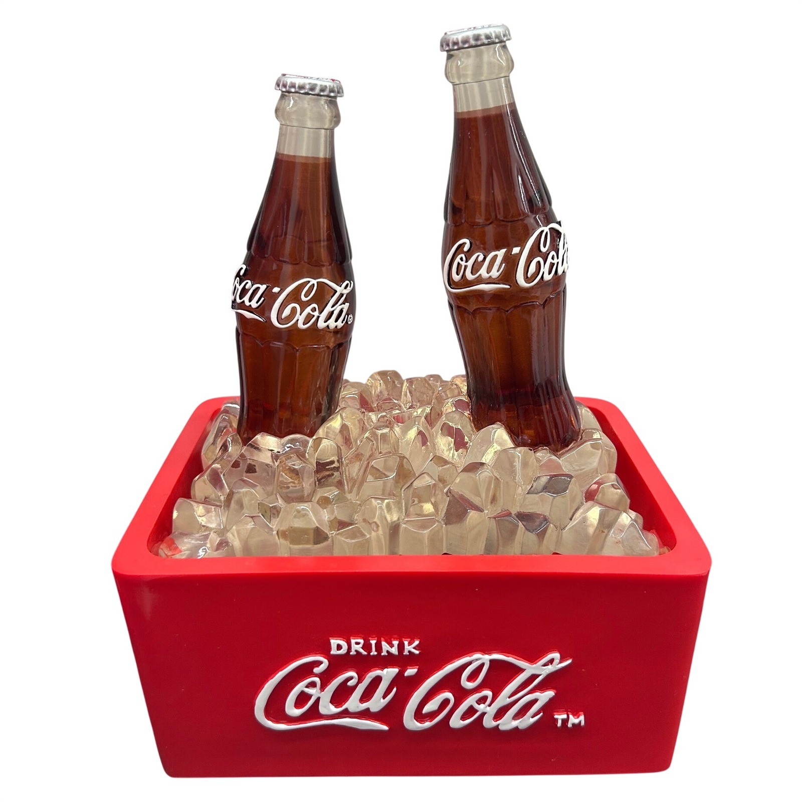 Coca-Cola 2 Bottle Fountain Table Top Red Crate Faux Ice Decor Retro