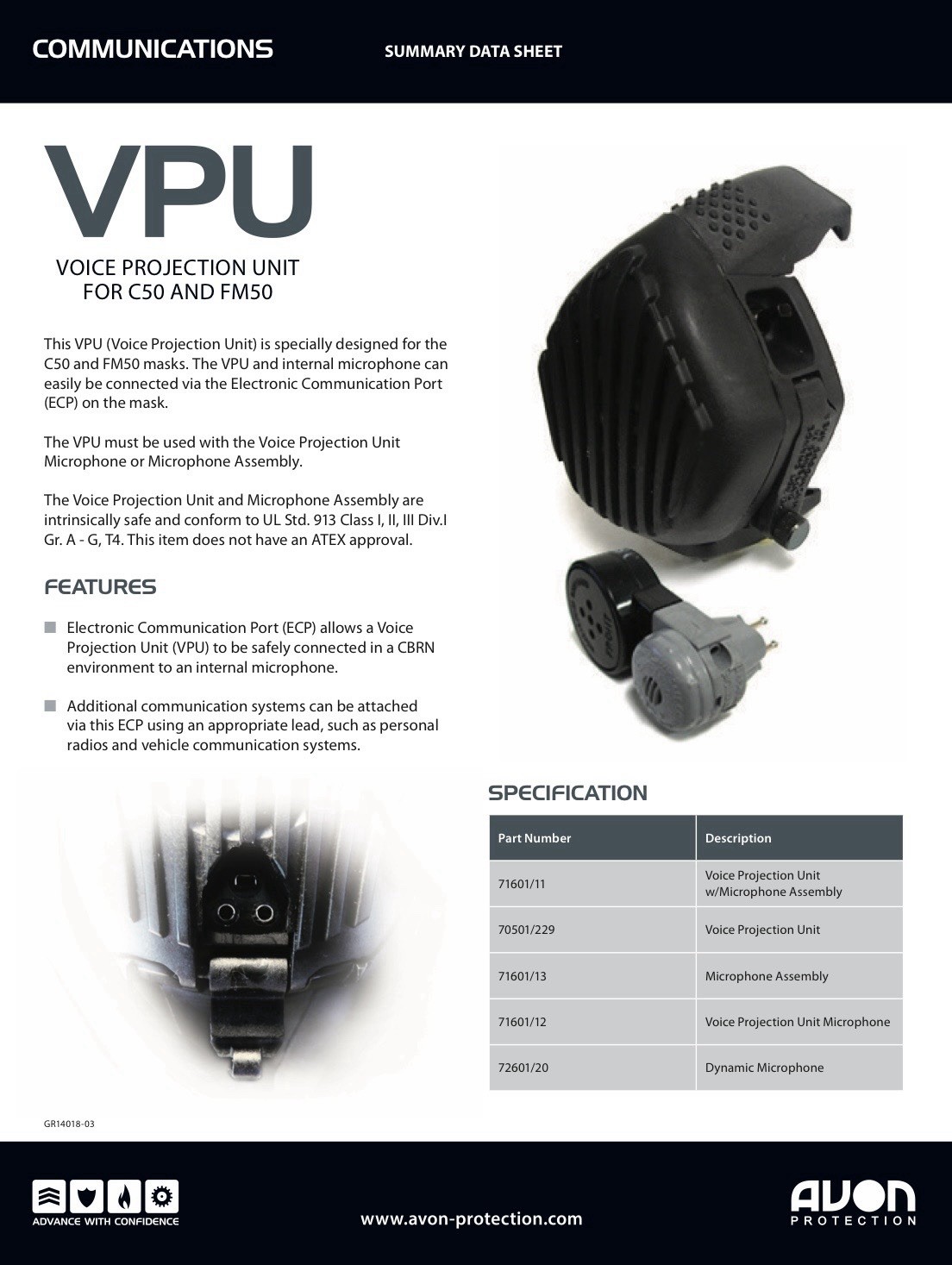 Avon VPU for C50 /M50 Gas Mask -Powered Voice Projection Unit Amp & Internal Mic Avon VPU for C50 /M50 Gas Mask -Powered Voice Projection Unit Amp & Internal Mic