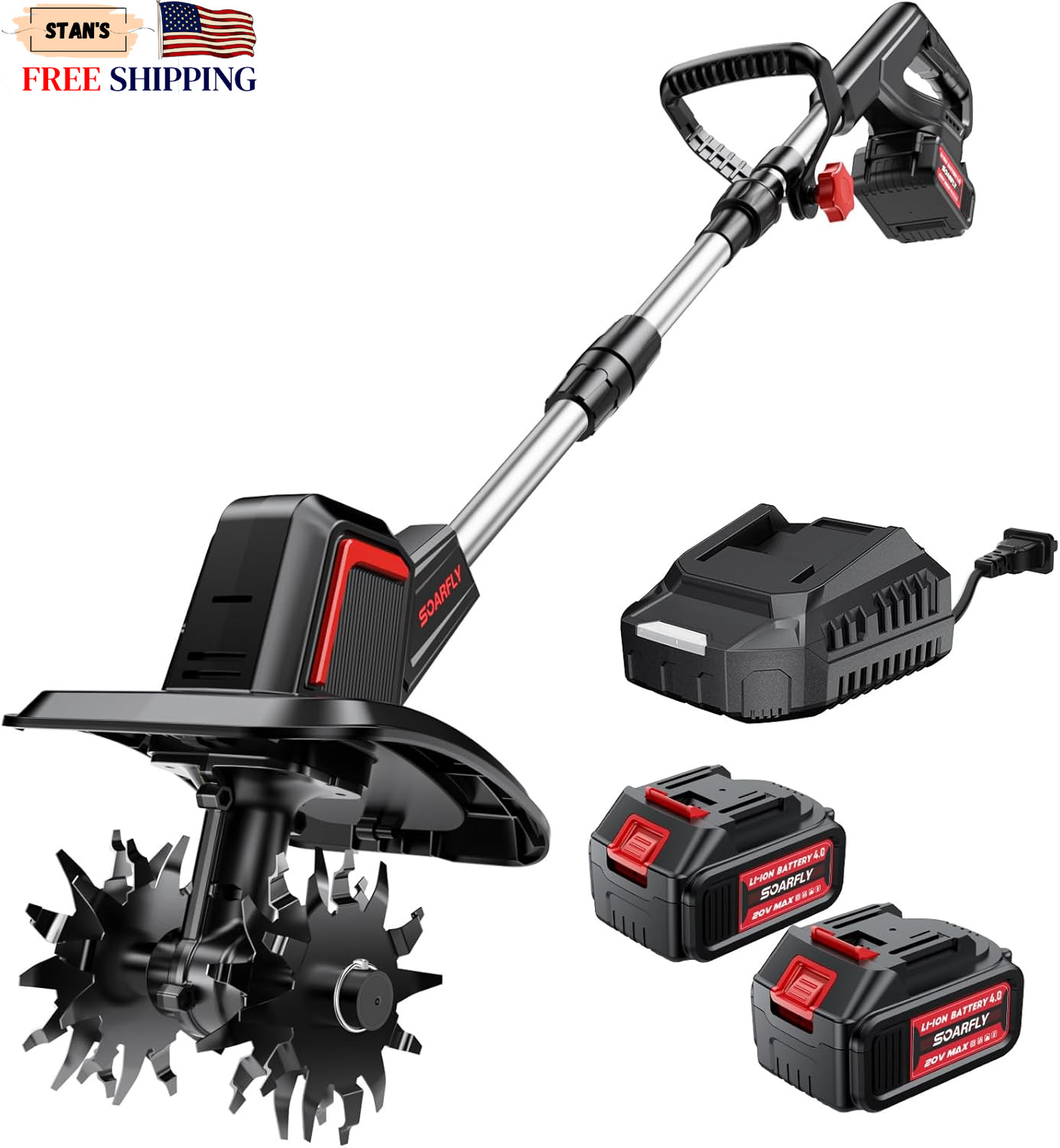 Upgraded Cordless Electric Tiller for Gardening Total 8.0Ah Battery Powered Min Upgraded Cordless Electric Tiller for Gardening Total 8.0Ah Battery Powered Min