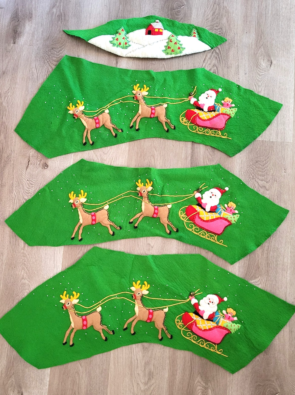 Vintage Christmas Santa & Reindeer Felt Sequins Panels