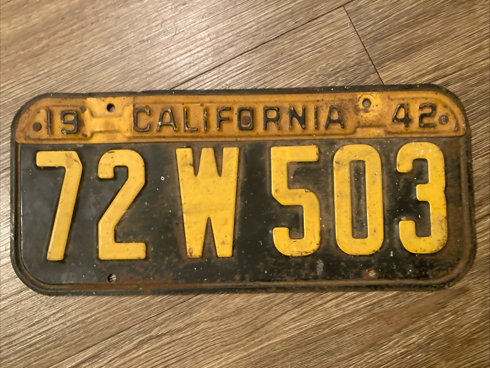 Vintage 1941 California License Plate with 1942 Tin Tab Tag Topper USA