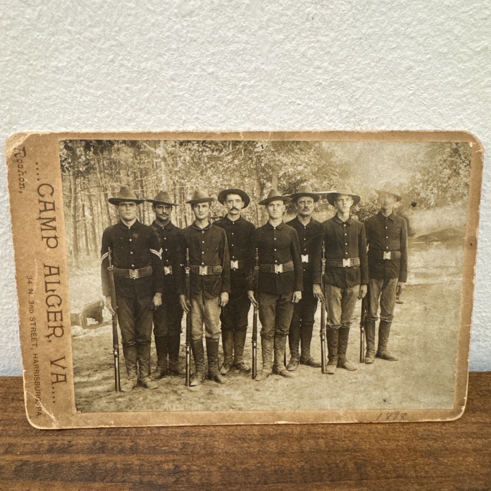 Antique 1898 Spanish American War Era US Soldiers Cabinet Card Photo Camp Alger