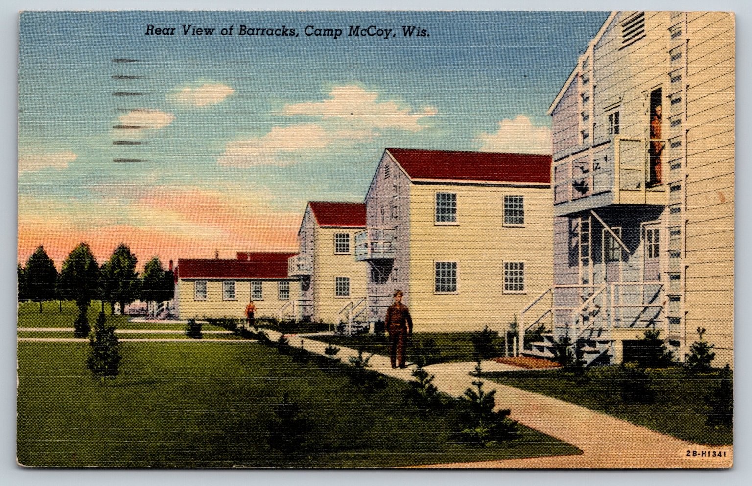 Rear View Of Barracks Camp McCoy Wisconsin Linen Postcard 1940s