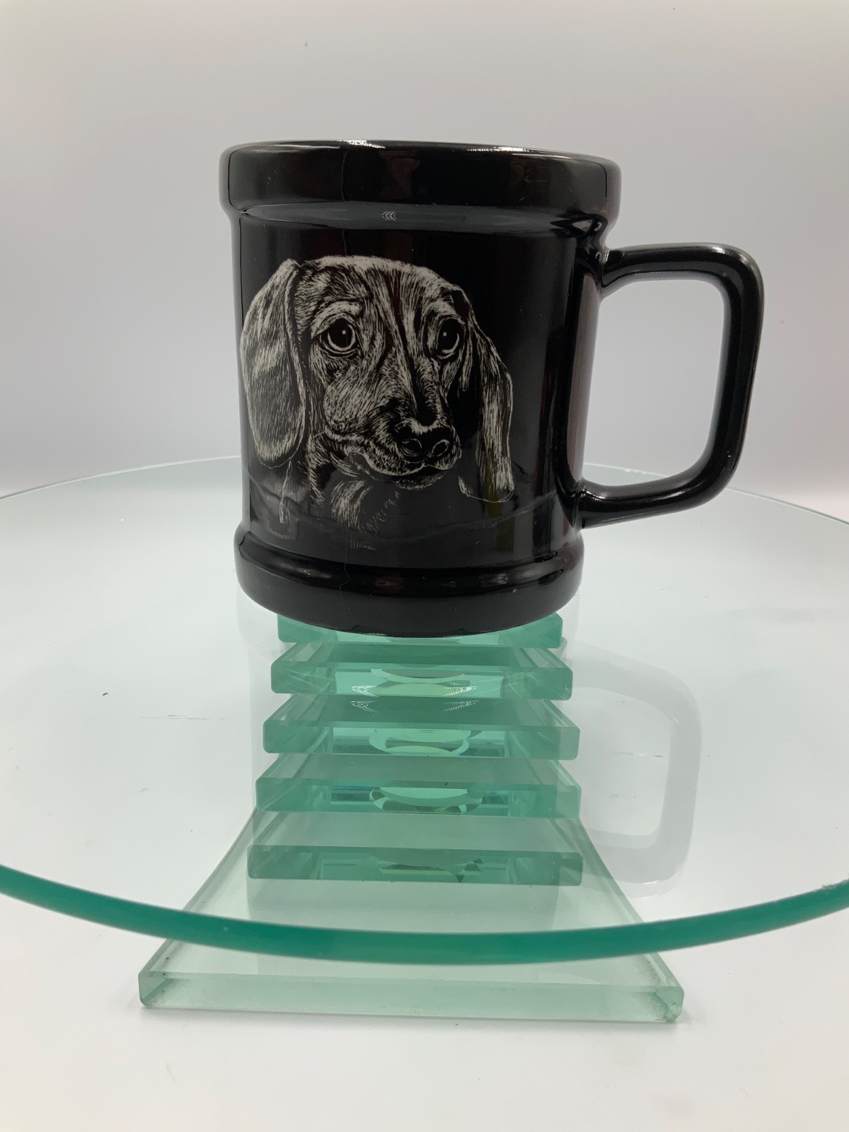 Porcelain DACHSHUND Coffee Mug BLACK Made Thailand EUC