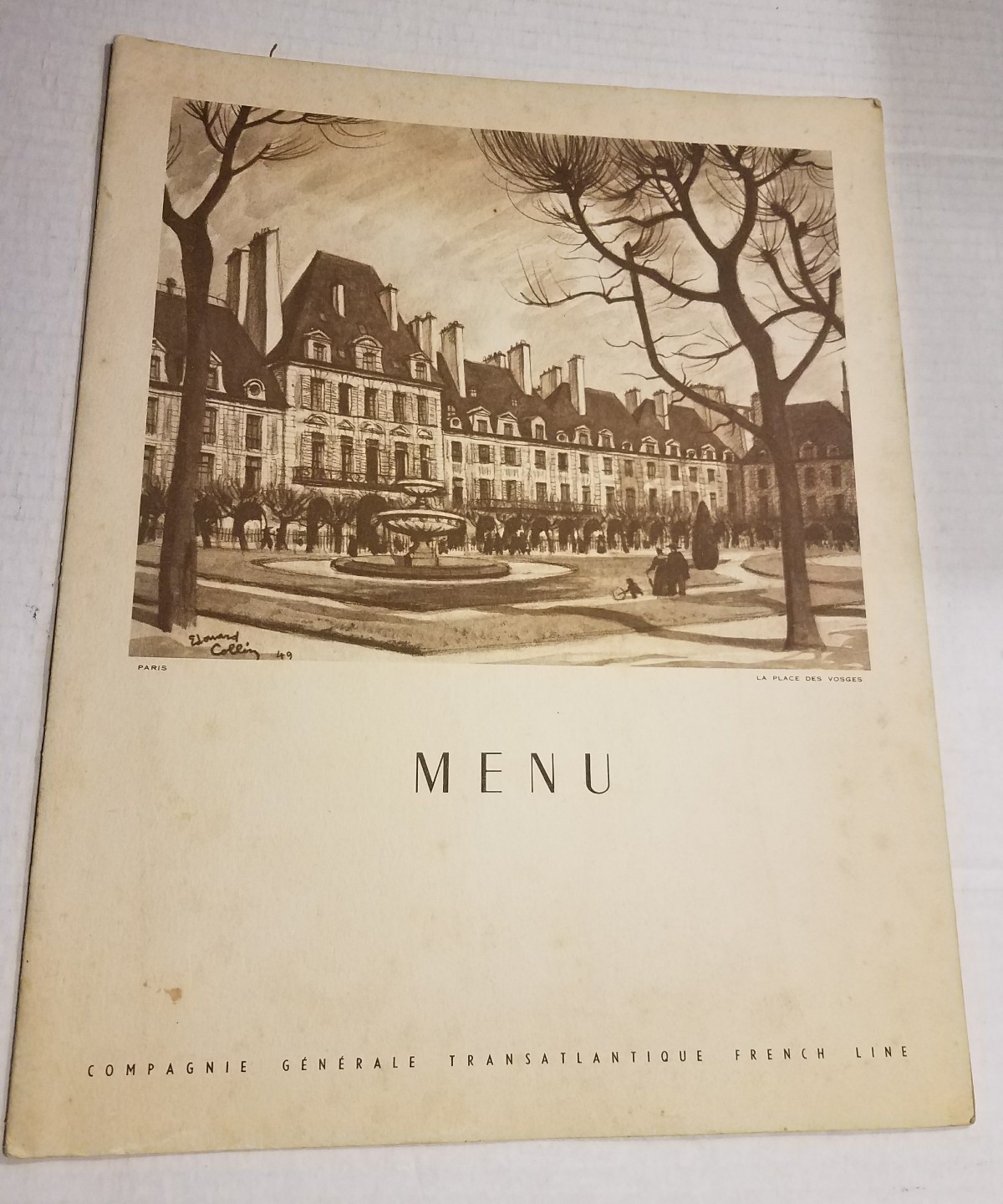 Vintage 1952 Compagnie Generale Transatlantique French Line Menu Paquebot France