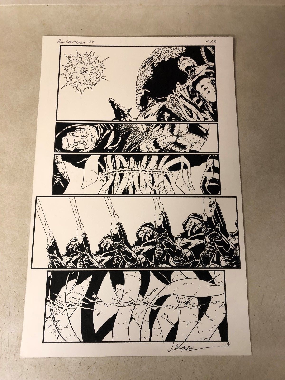Red Lanterns #26 original comic art BATTLE  wicked GENSUI 2014 SIGNED CALAFIORE 