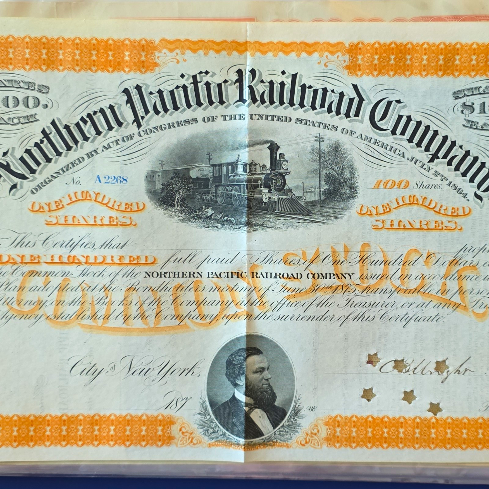 Northern Pacific Railroad Company $1000 Gold Bond Certificate 1883