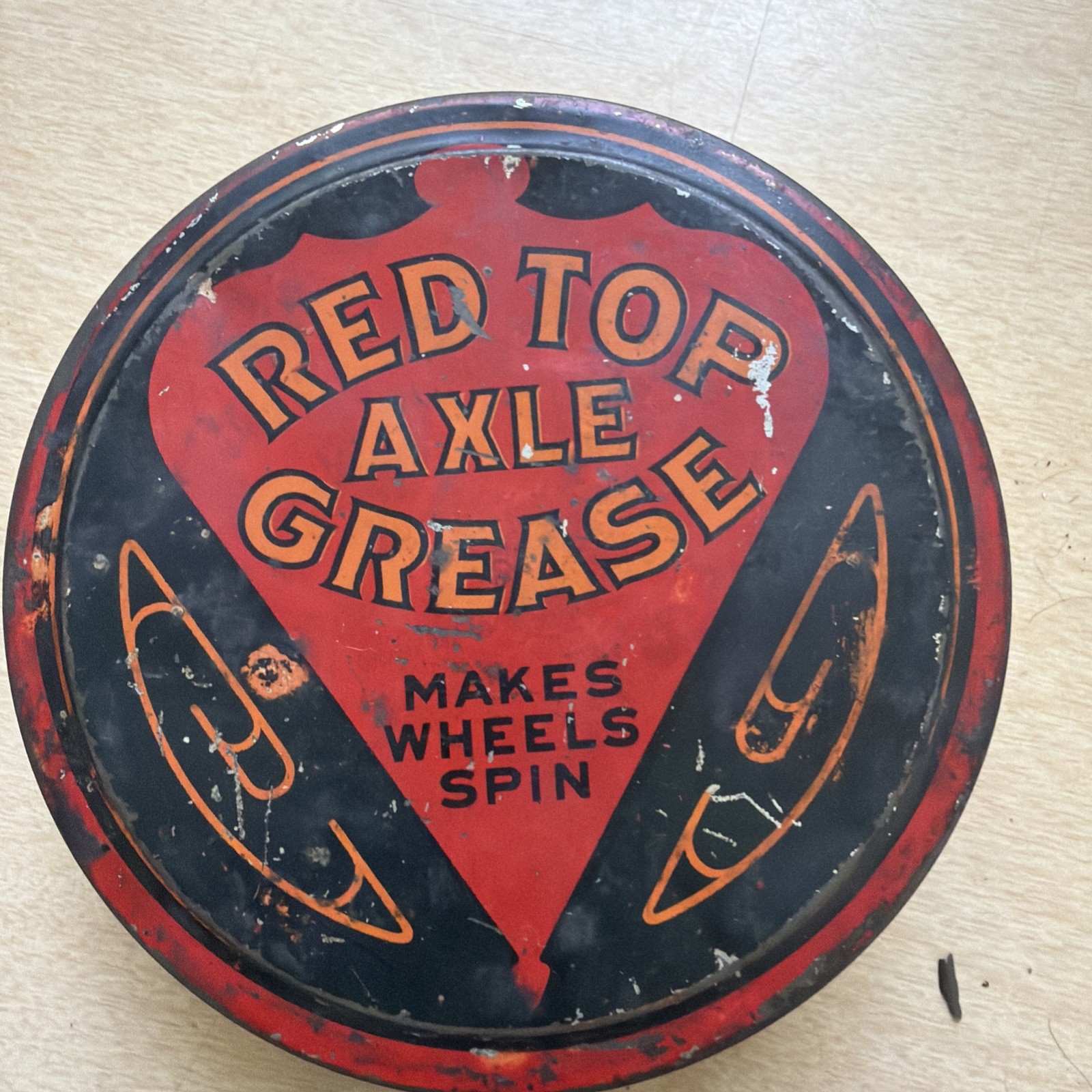 Vintage Red Top Axle Grease Metal Gas And Oil Advertising Can