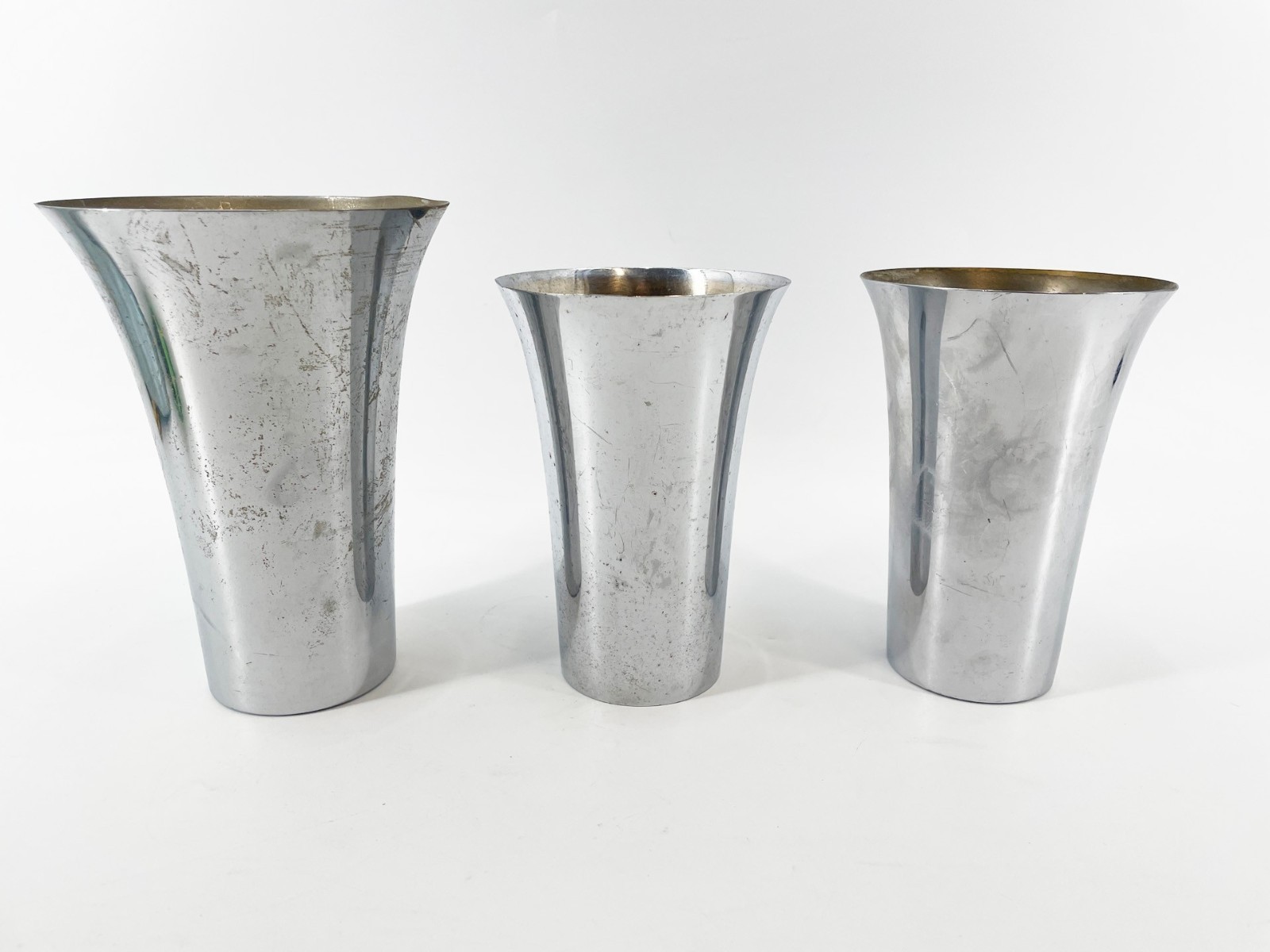 Set of 3 Chase Art Deco Vases Chrome Calyx Vase - Machine Age