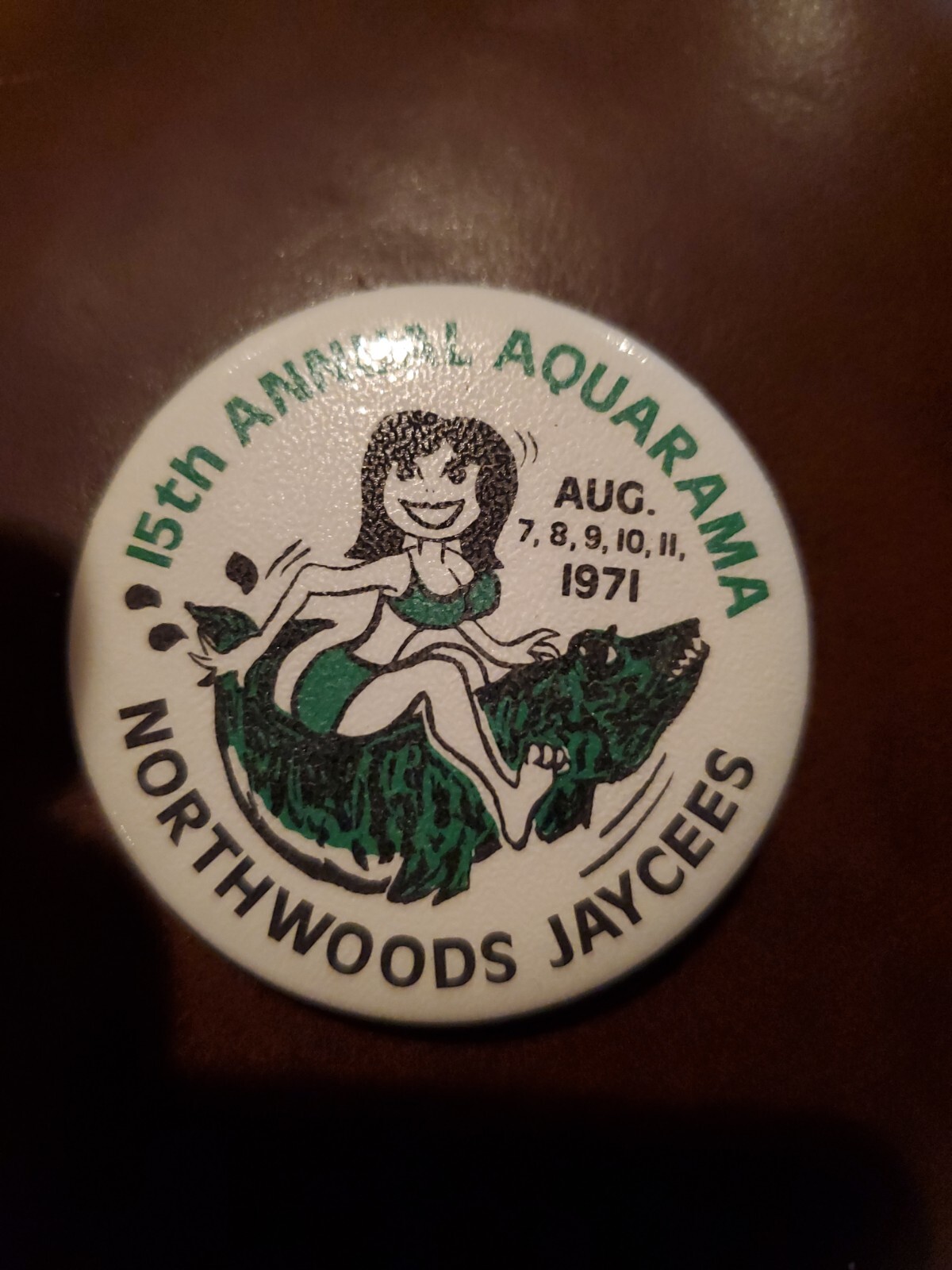 Vintage 15th Annual Aquarama Button August 1971 Minocqua WI 