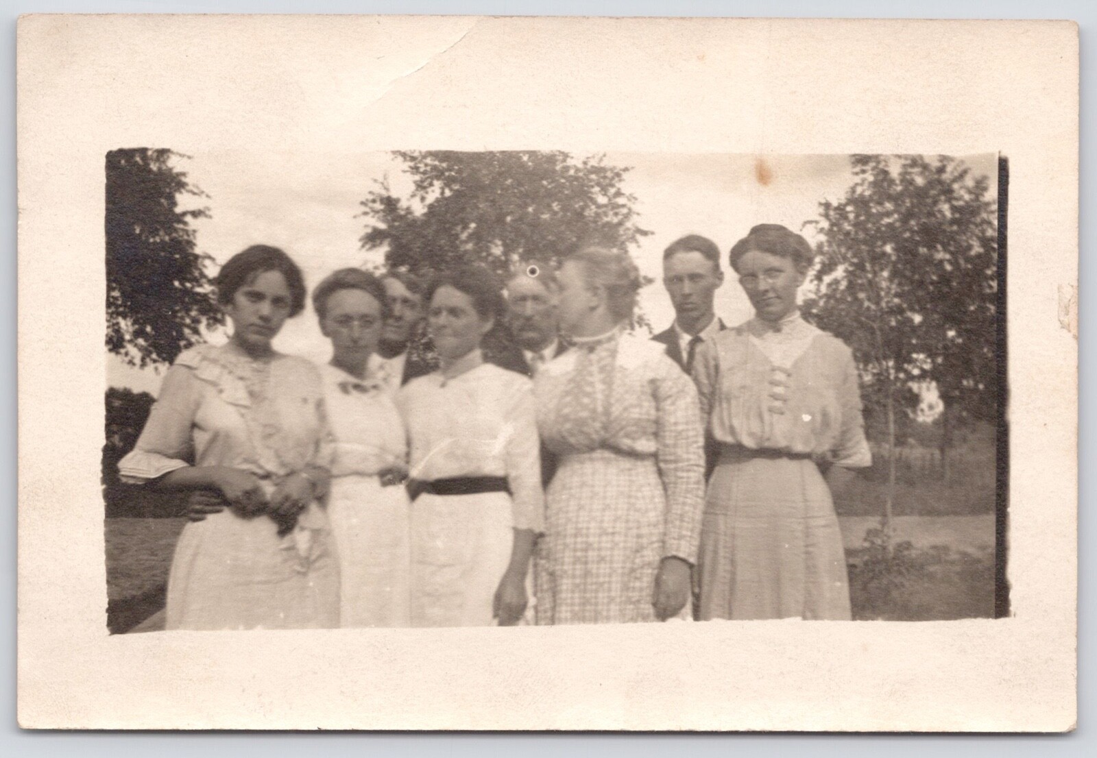Postcard RPPC Portrait of Five Women and Three Men Standing Together circa 1910