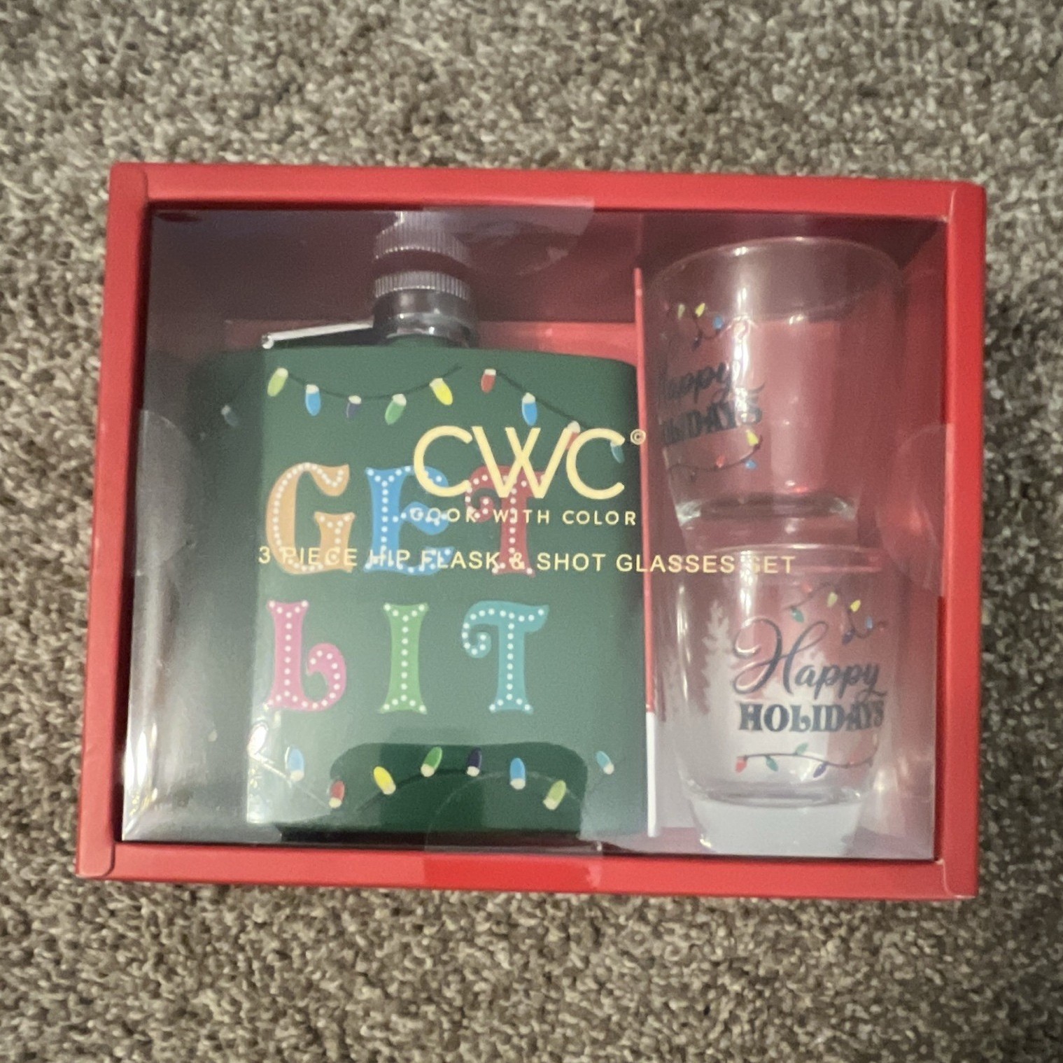 CWC Cook With Color Holiday Lights Hip Flask & Shot Glass Set, 3 oz, 3-Piece CWC Cook With Color Holiday Lights Hip Flask & Shot Glass Set, 3 oz, 3-Piece