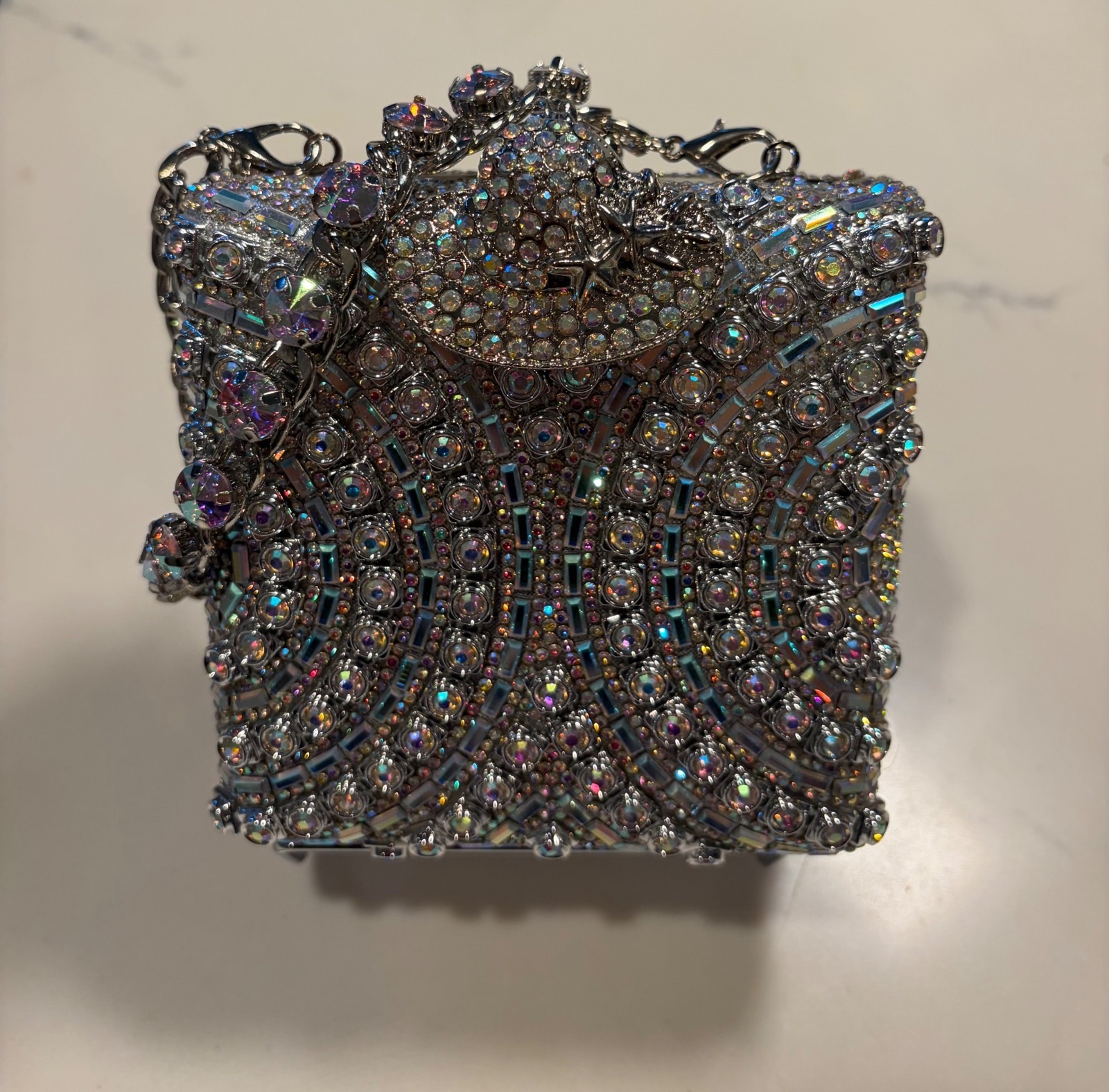 VTG Inspired Elegant Rhinestone Embellished Evening Clutch Bag with Chain Strap