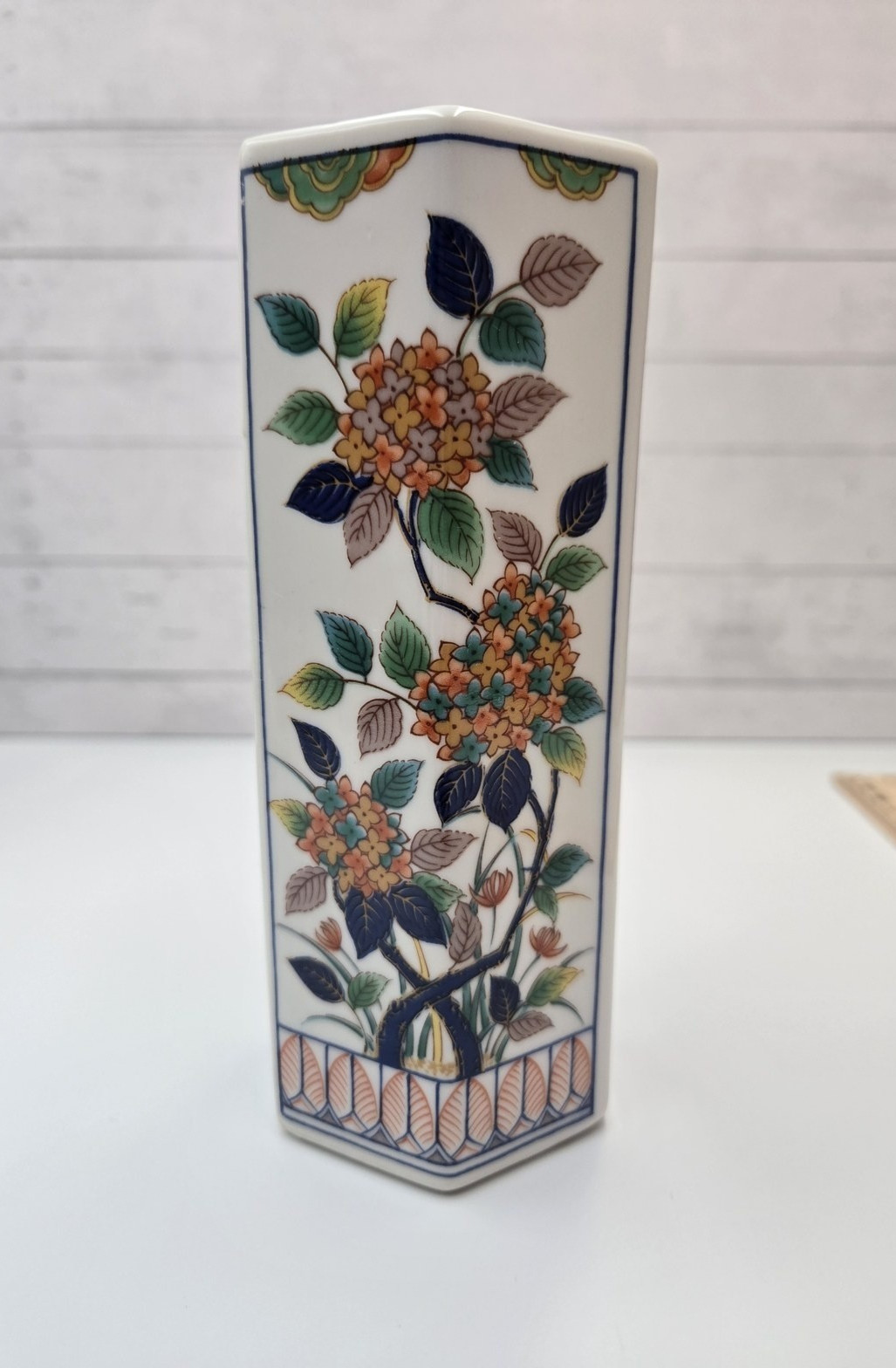 Vintage ARDCO Dallas Japan Hexagonal Porcelain Vase Floral 8.5 Vintage ARDCO Dallas Japan Hexagonal Porcelain Vase Floral 8.5