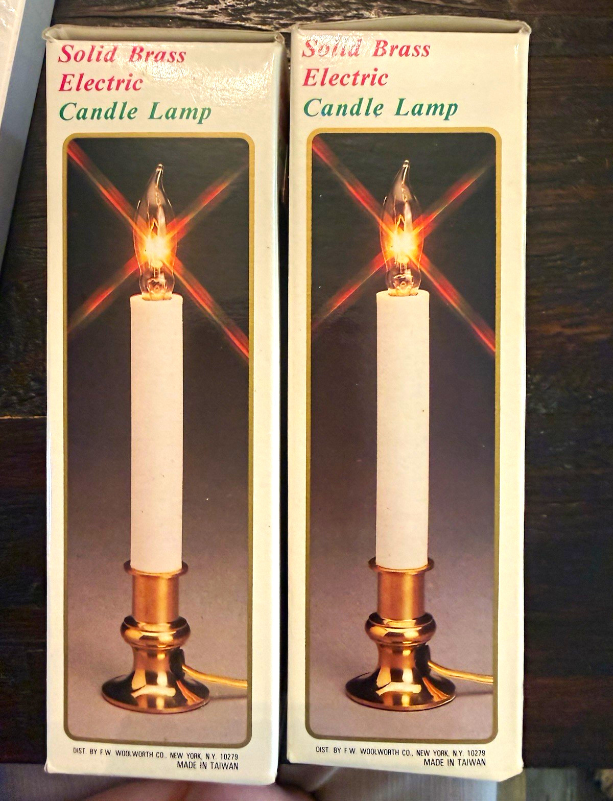 2x vintage new old stock Brass Electric Candle Lamps w/ Boxes, Corded Switch 2x vintage new old stock Brass Electric Candle Lamps w/ Boxes, Corded Switch
