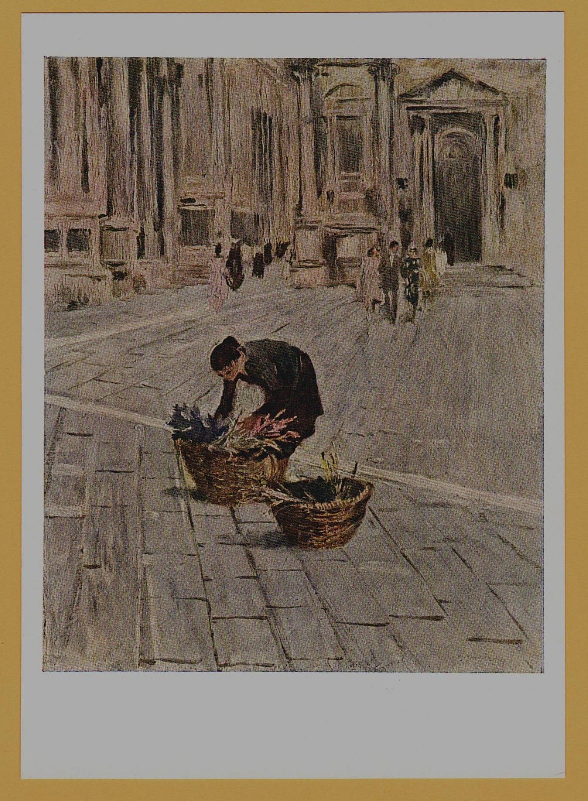 1963 Lonely Flower Seller Italy Pimenov Socialist Realism USSR Art Postcard