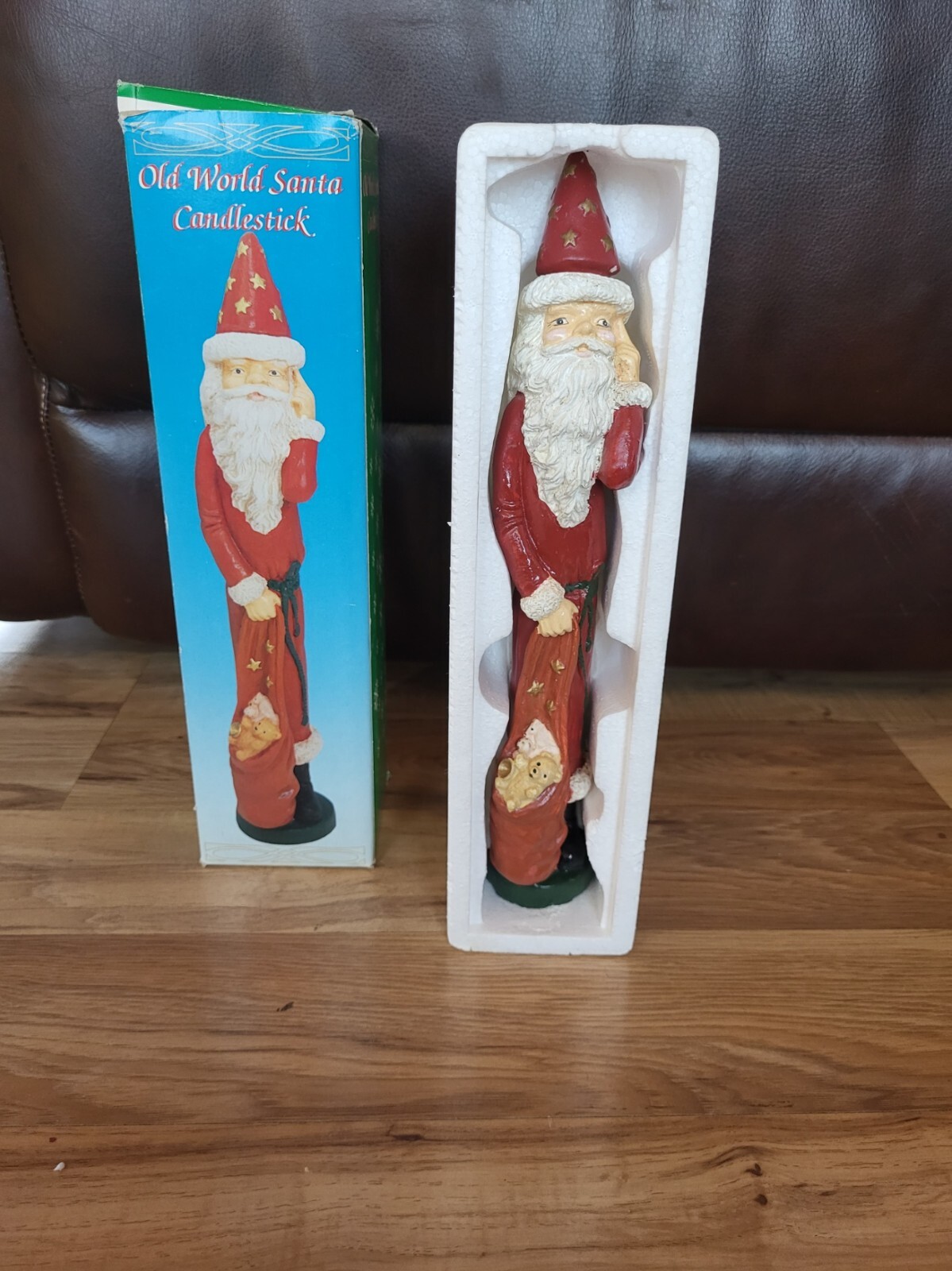 Vintage Old World Santa Candlestick Toy Sack Candleholder