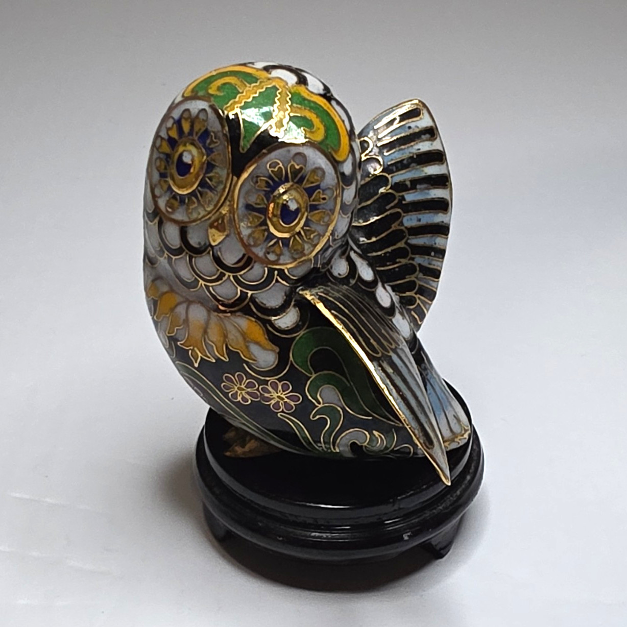 House of Faberge Franklin Mint Muscany Owl Cloisonne 22K Gold Figurine Vintage