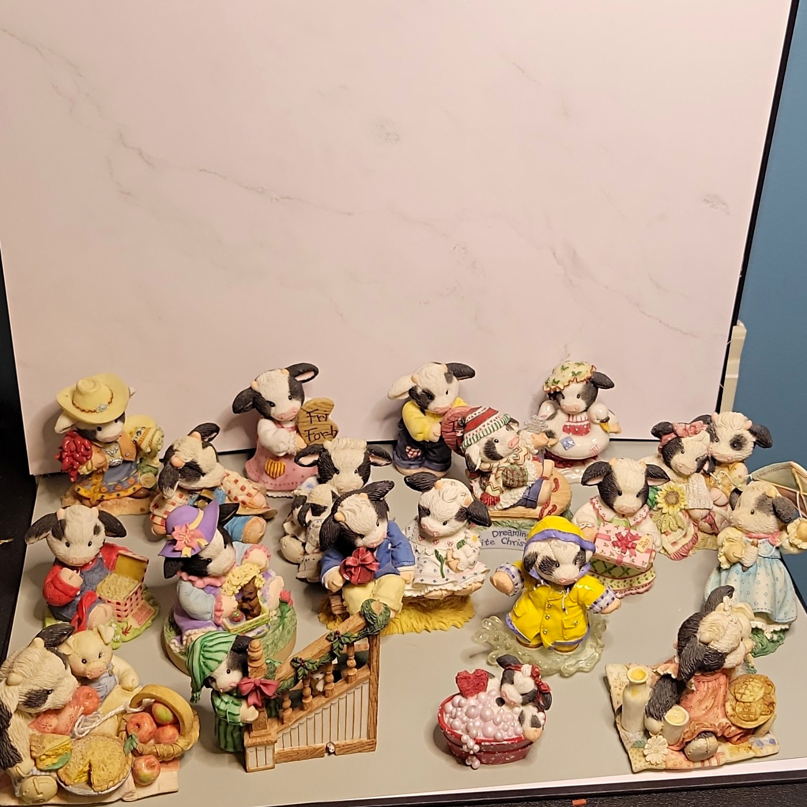 Lot of 18 Moo Moo Cow Figurines Vintage Collectible Cows Assorted Themes HTF