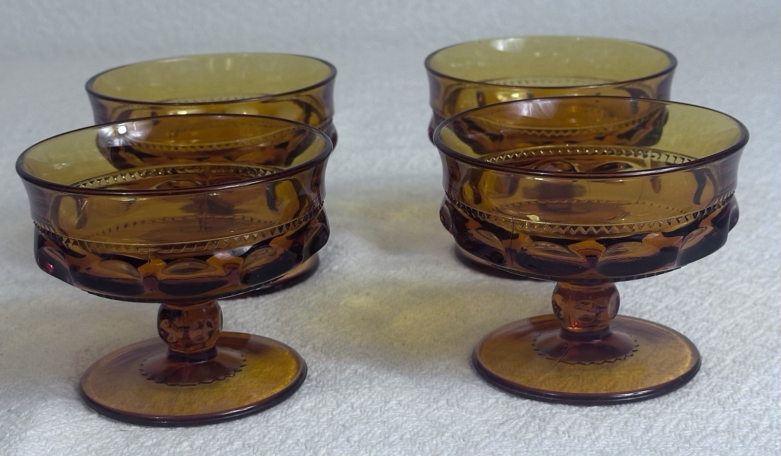 Vintage Indiana Glass Amber Thumb Print Footed Sherbert Glasses/Cups Quantity  4