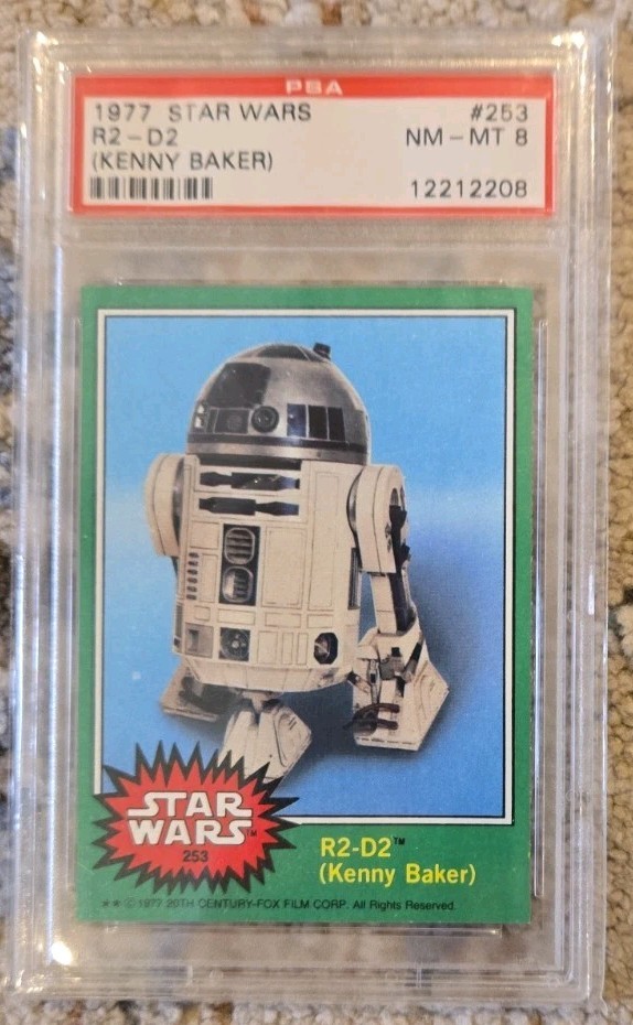 1977 Topps Star Wars #253 R2-D2 (Kenny Baker), green series, graded PSA 8 NM-MT 1977 Topps Star Wars #253 R2-D2 (Kenny Baker), green series, graded PSA 8 NM-MT