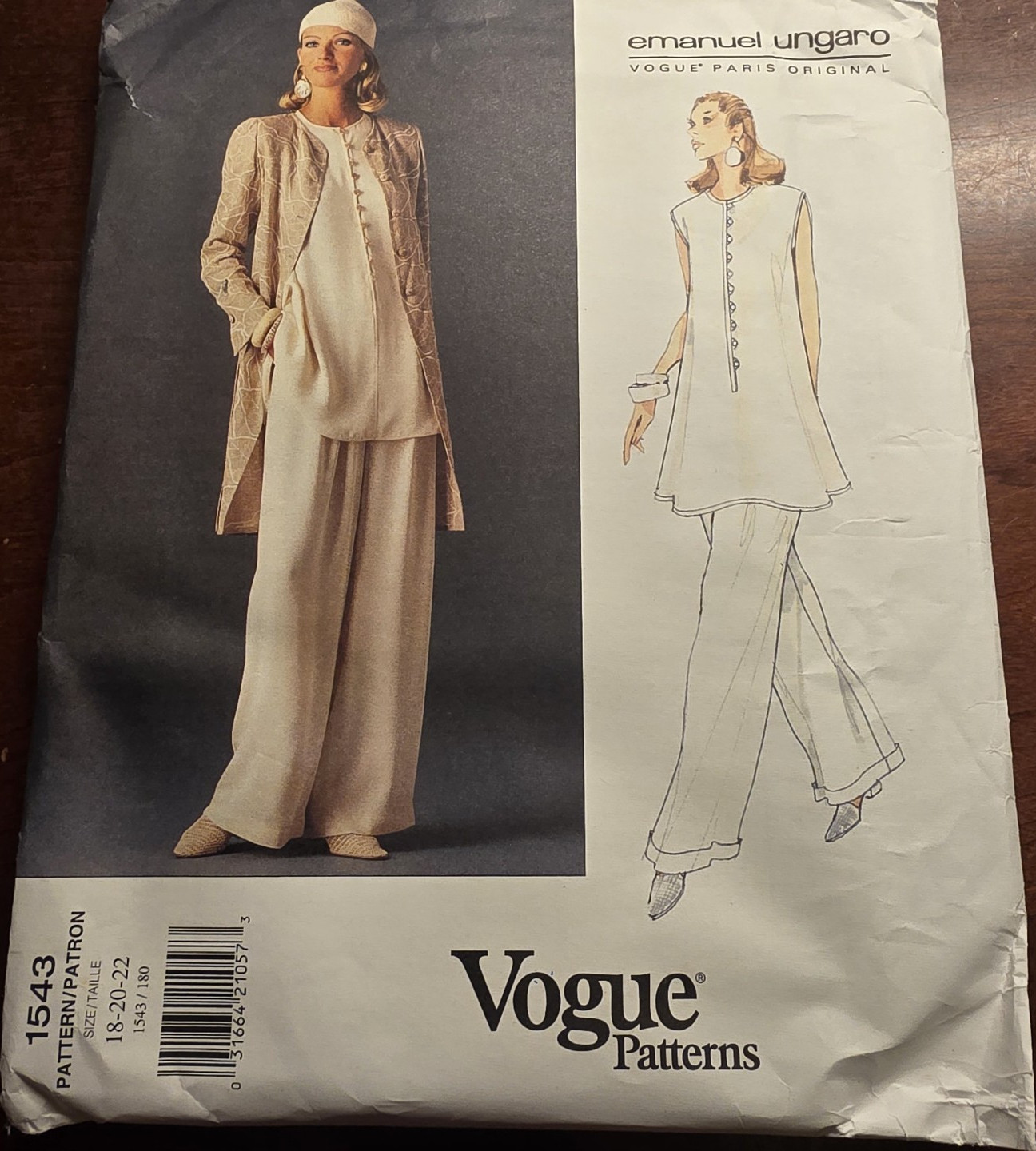 90s VOGUE 1543 EMANUEL UNGARO SIZES 12 14 16 JACKET PANTS TOP Sewing Pattern