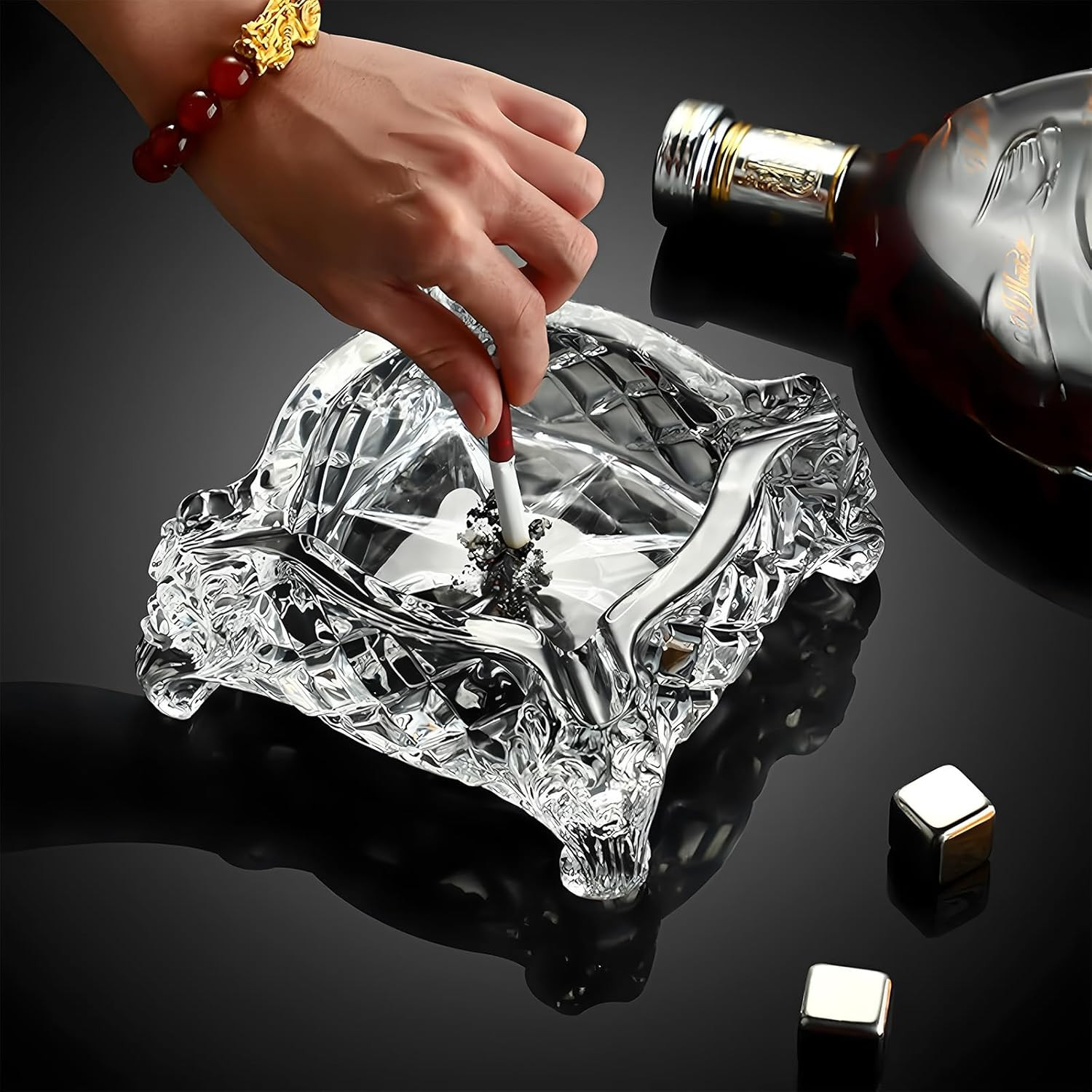 Ashtray 5 X 5 Inch, Large Glass Ashtray for Cigarettes & Cigars, Clear Crystal A