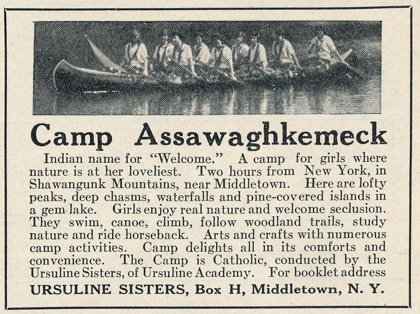 Magazine Ad - 1923 - Camp Assawaghkemeck for Girls - Middletown, NY