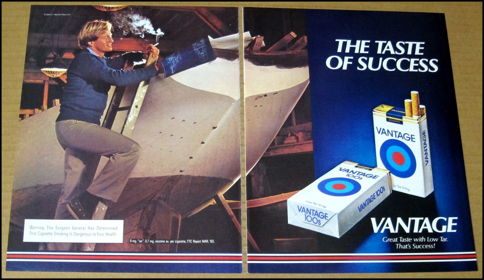 1984 Vantage Cigarettes 2-Page Print Ad Advertisement VTG The Taste of Success