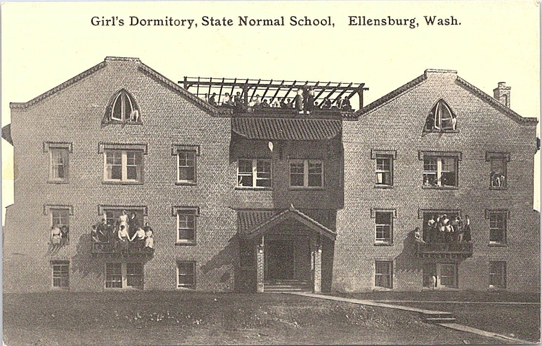 Lithograph Ellensburg WA Girls Dormitory at State Normal School early 1900s