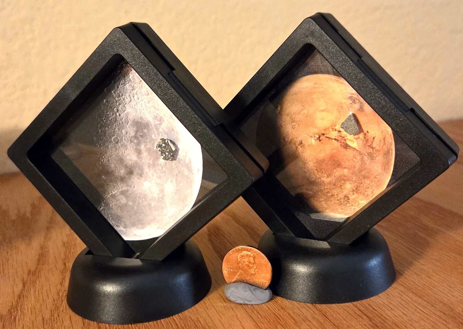 Mars & Moon Rock Set, Martian and Lunar Meteorite Displays w/ Authenticity Cards