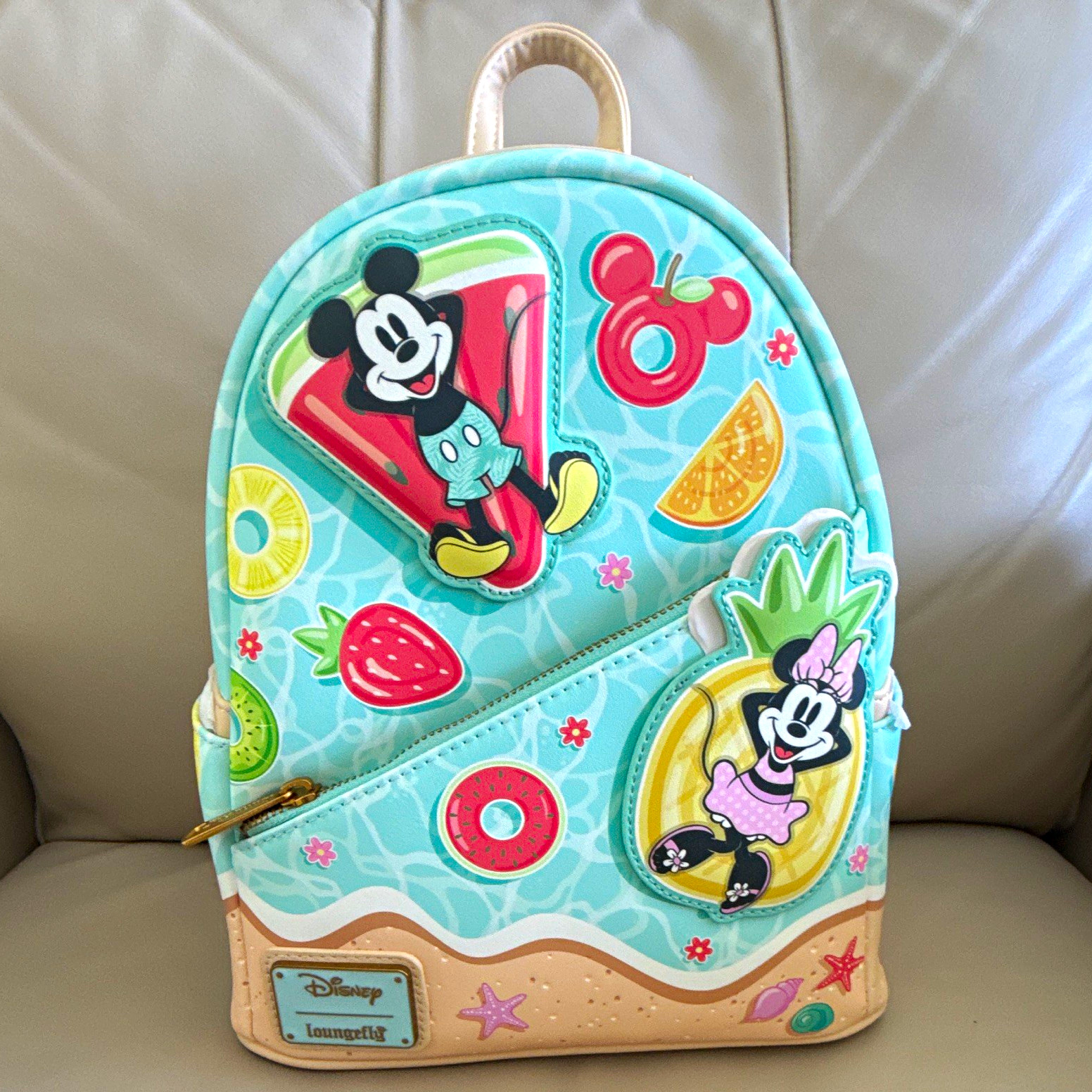 Loungefly Disney Mickey & Minnie Mouse Beach Fun Mini Backpack Light Blue NWT