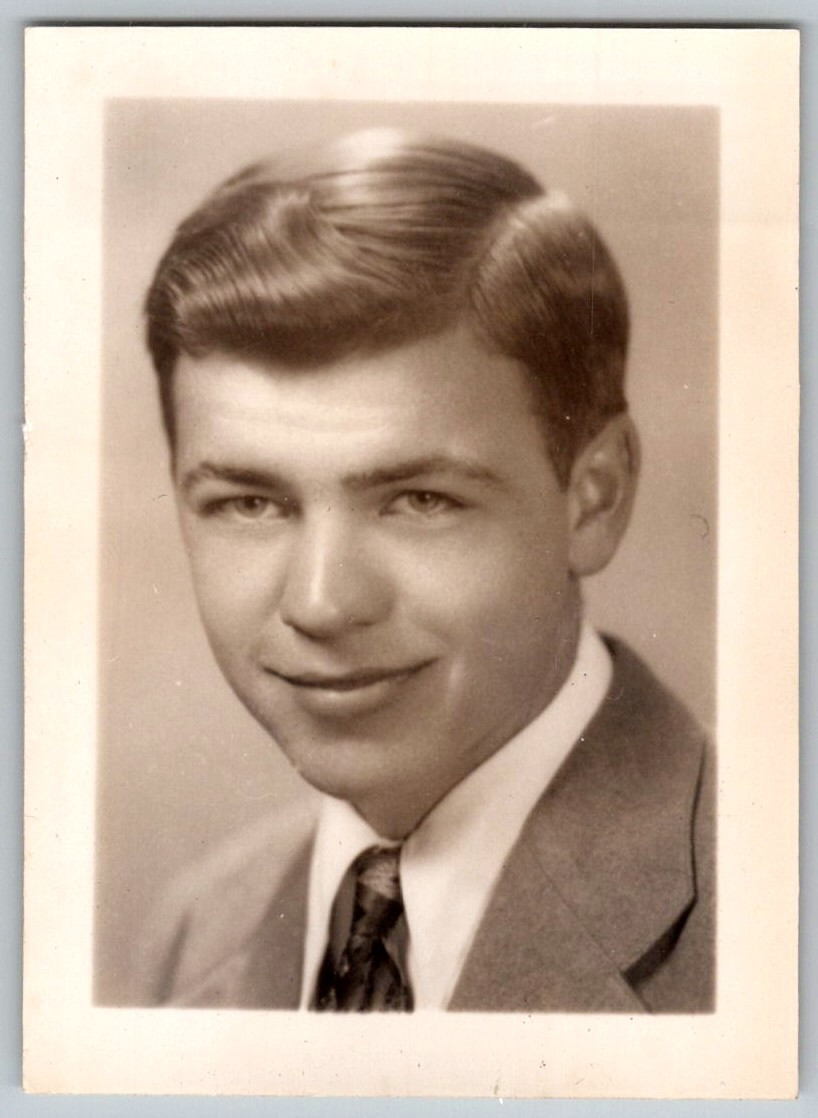 Vtg B&W Snapshot Handsome Young Man Suit Tie Portrait Studio Photo 1948
