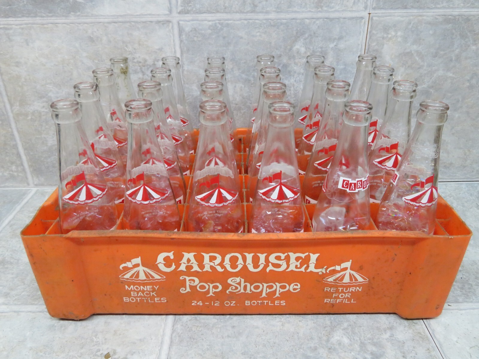 24 Vintage POP SHOPPE 1971 Carousel Picture Acl Bottle Warren Ohio W/ Crate