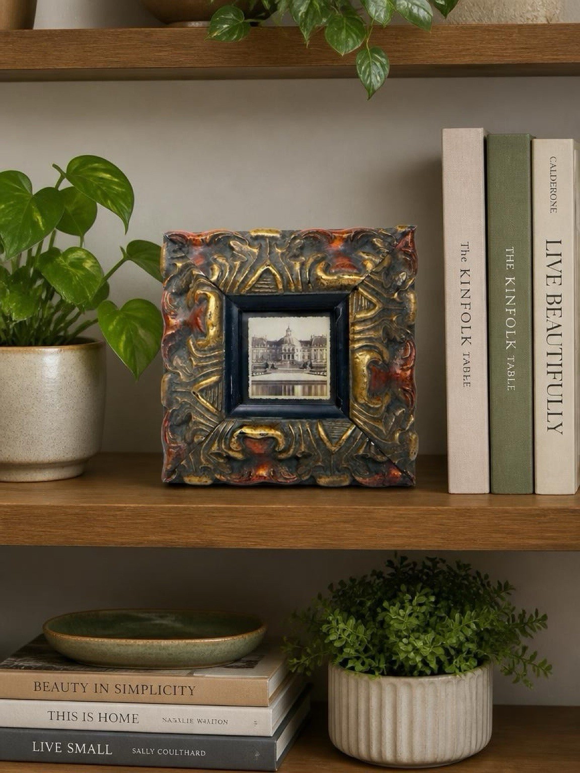 VTG Mini French Chateau Vaux Le Vicomte Miniature Print Ornate Gilt Frame Baroq VTG Mini French Chateau Vaux Le Vicomte Miniature Print Ornate Gilt Frame Baroq