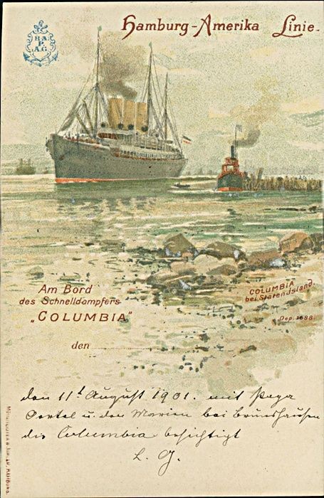 Postcard Hamburg America Line On Board Speed Steamer Columbia 1901 (b258)