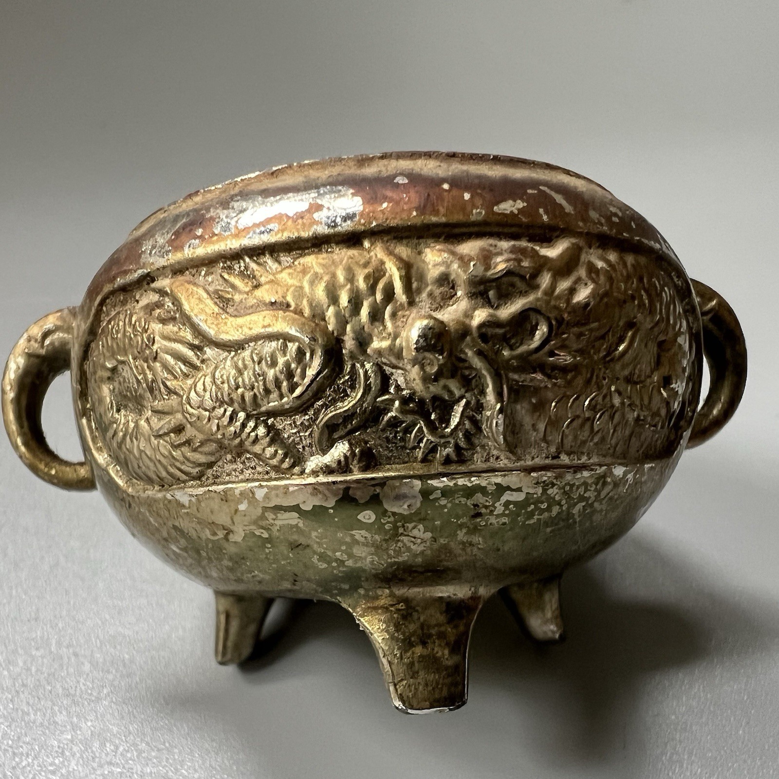 Vtg Japanese Dragon Incense Burner Cast Metal Tripod Censer Miniature - Japan