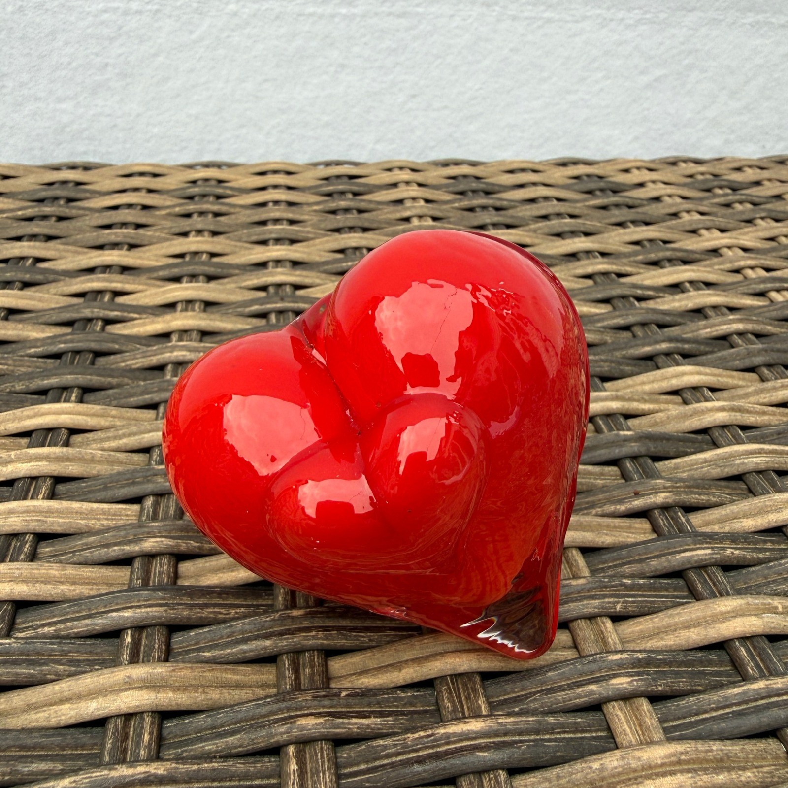 Vintage Red Art Glass Double Heart Paperweight Sculpture 2.75\