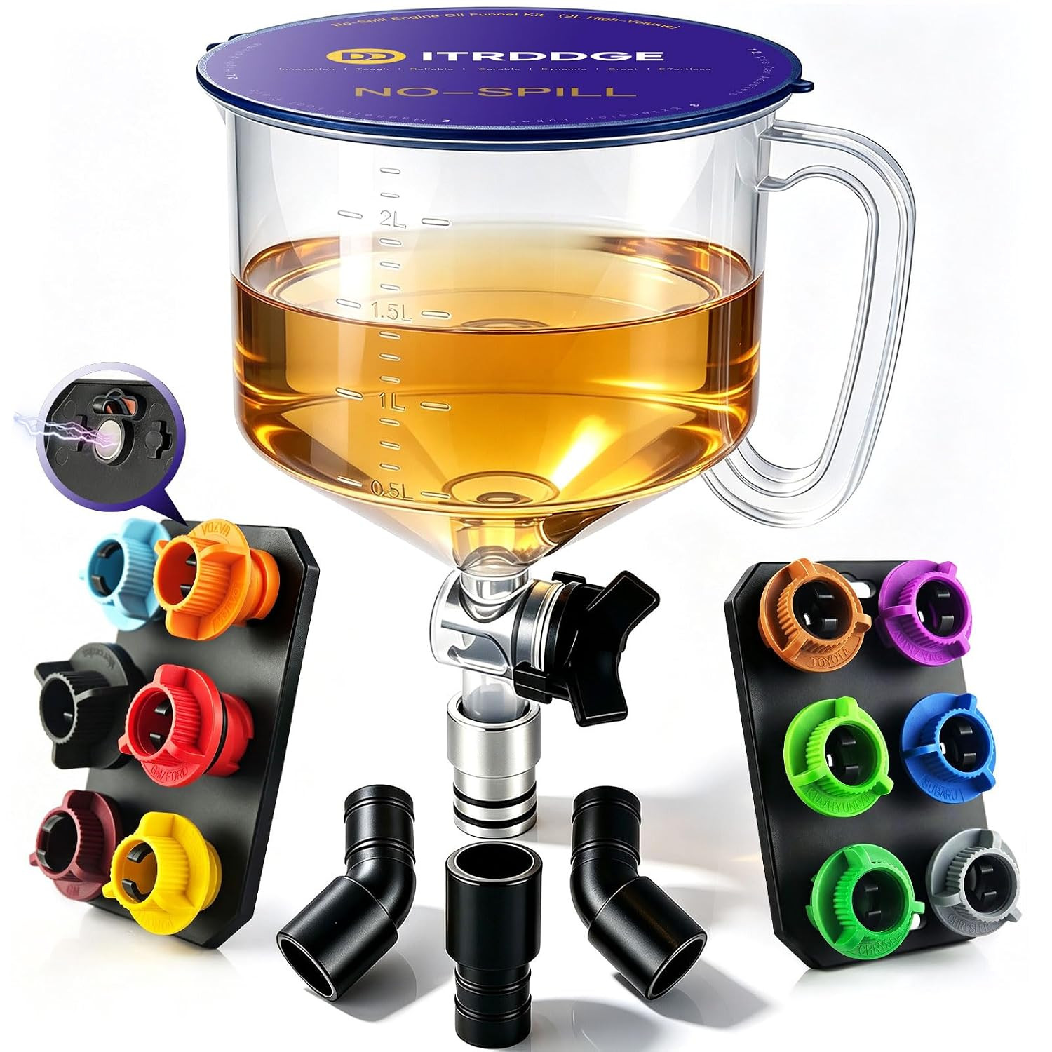 Engine Oil Funnel Kit, 2.38QT/2.25L 18PCS Automotive Oil Funnel