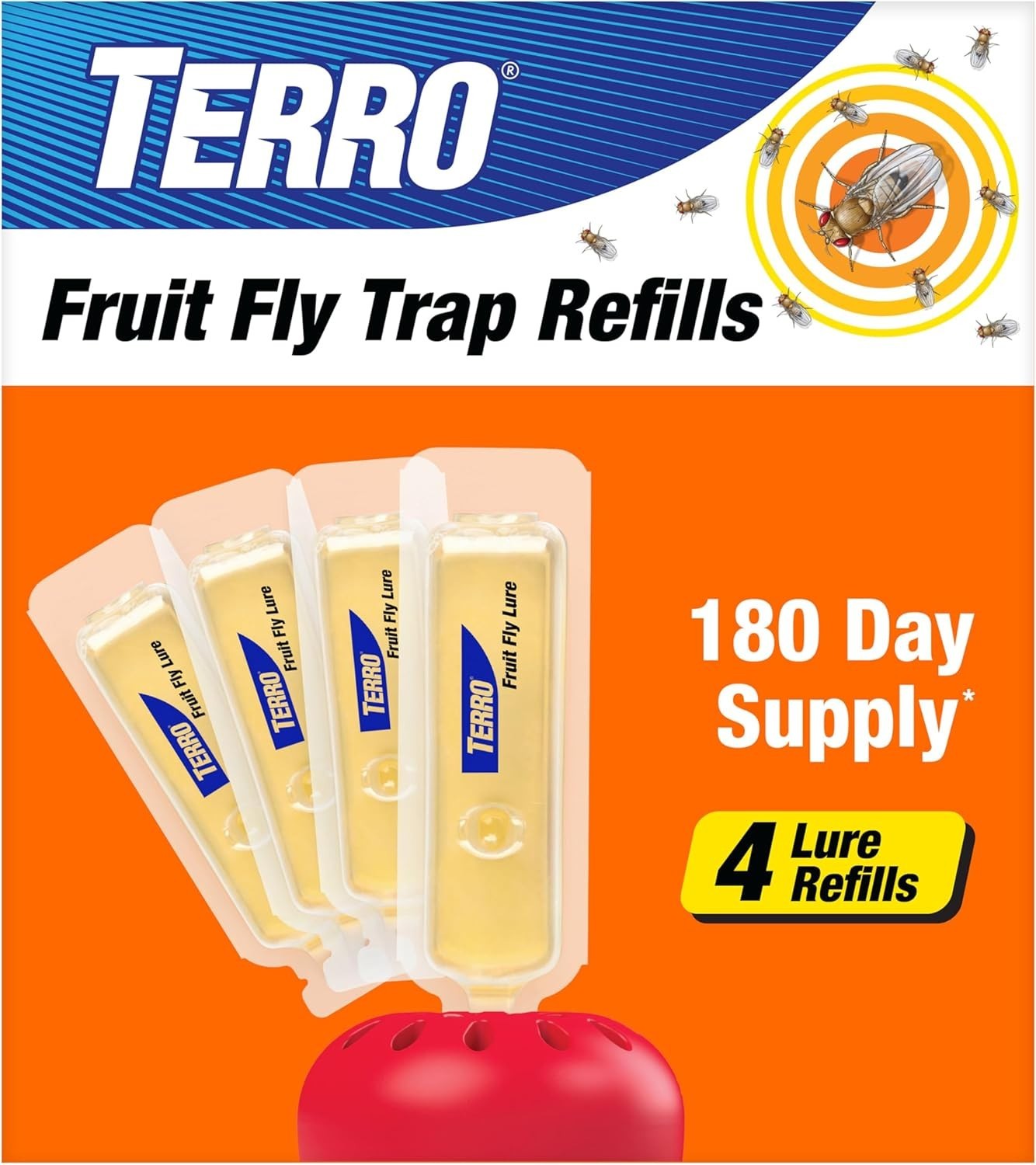 TERRO Fruit Fly Trap Refills, 4-Pack Liquid Bait, 180-Day Indoor Supply