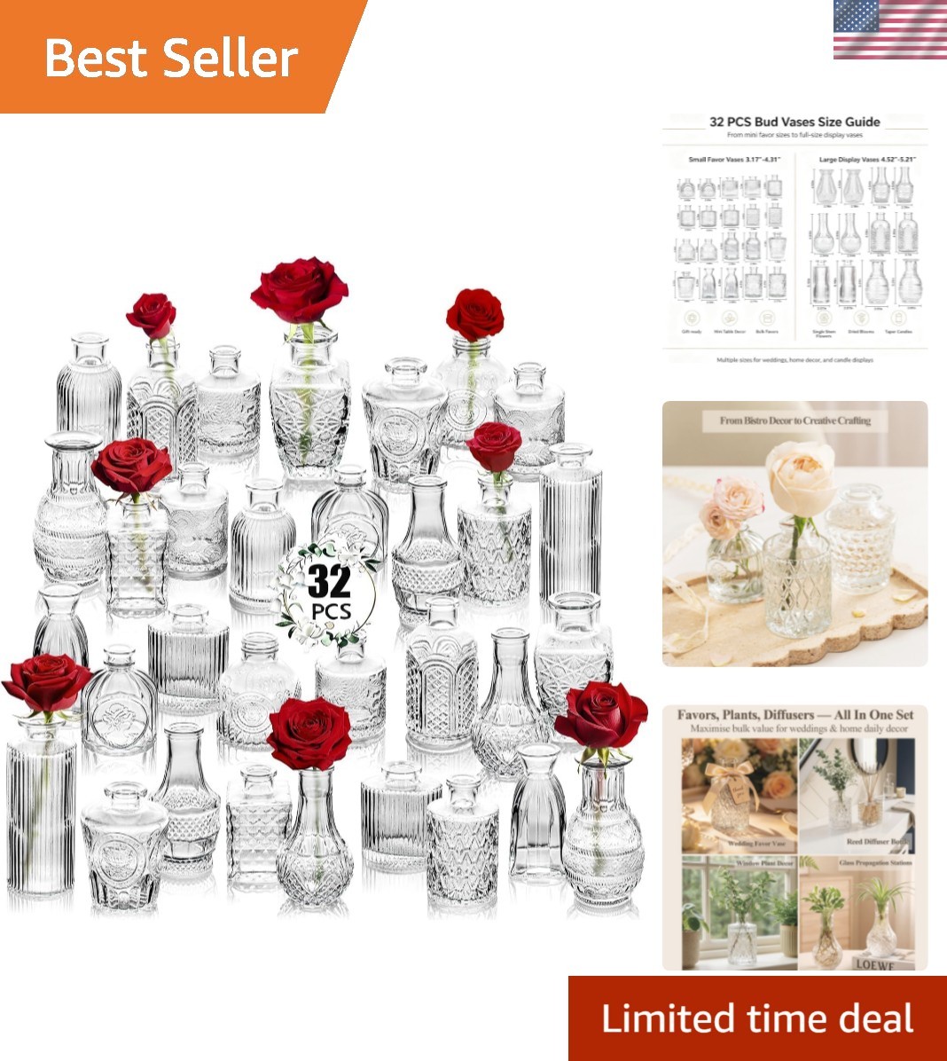 Clear Glass Bud Vase Set of 32 Pcs,Small Bud Vases in Bulk,Glass Crystal Flow... Clear Glass Bud Vase Set of 32 Pcs,Small Bud Vases in Bulk,Glass Crystal Flow...