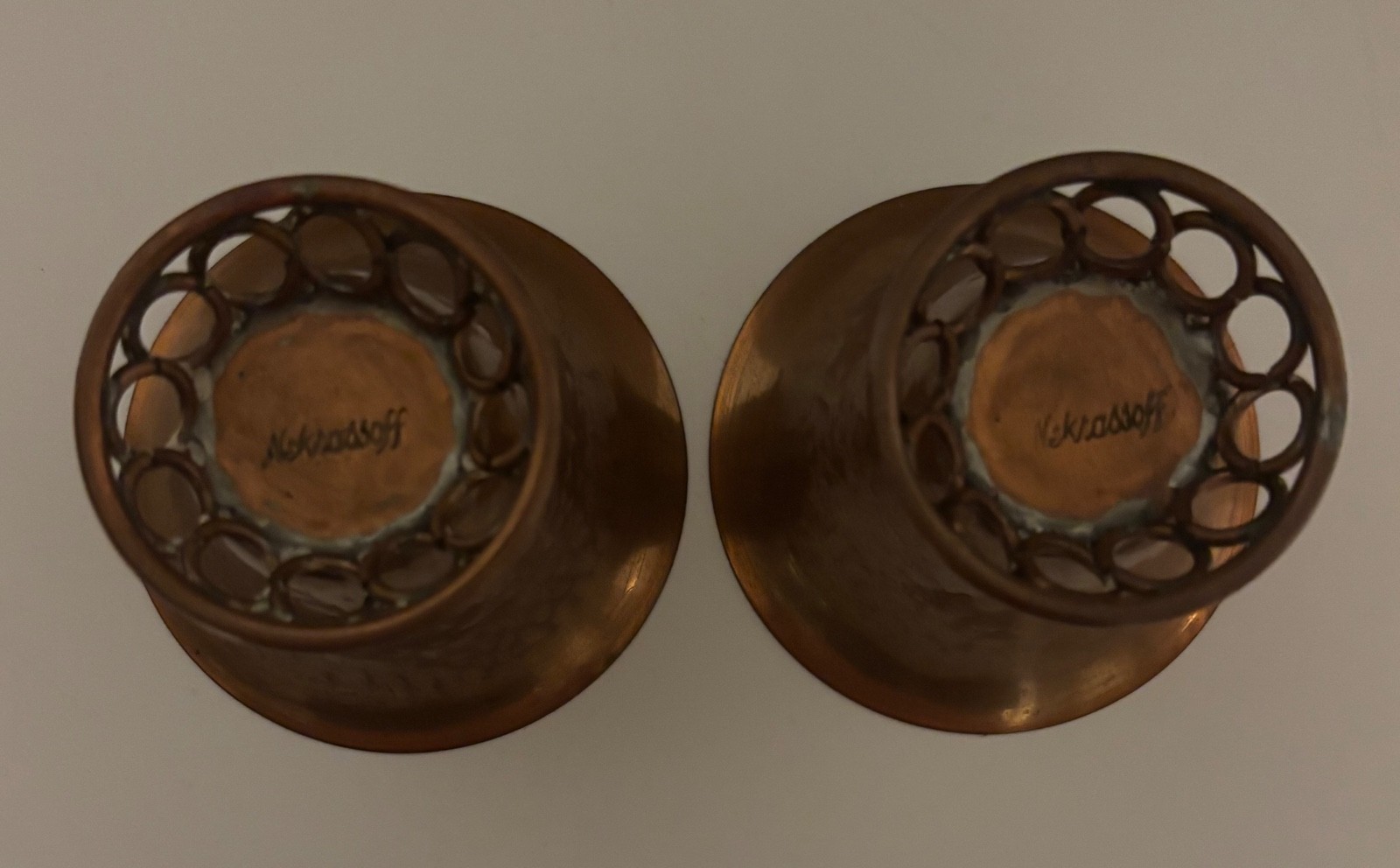 Pair Vintage Serge Nekrassoff  Hammered Copper Candle Holders