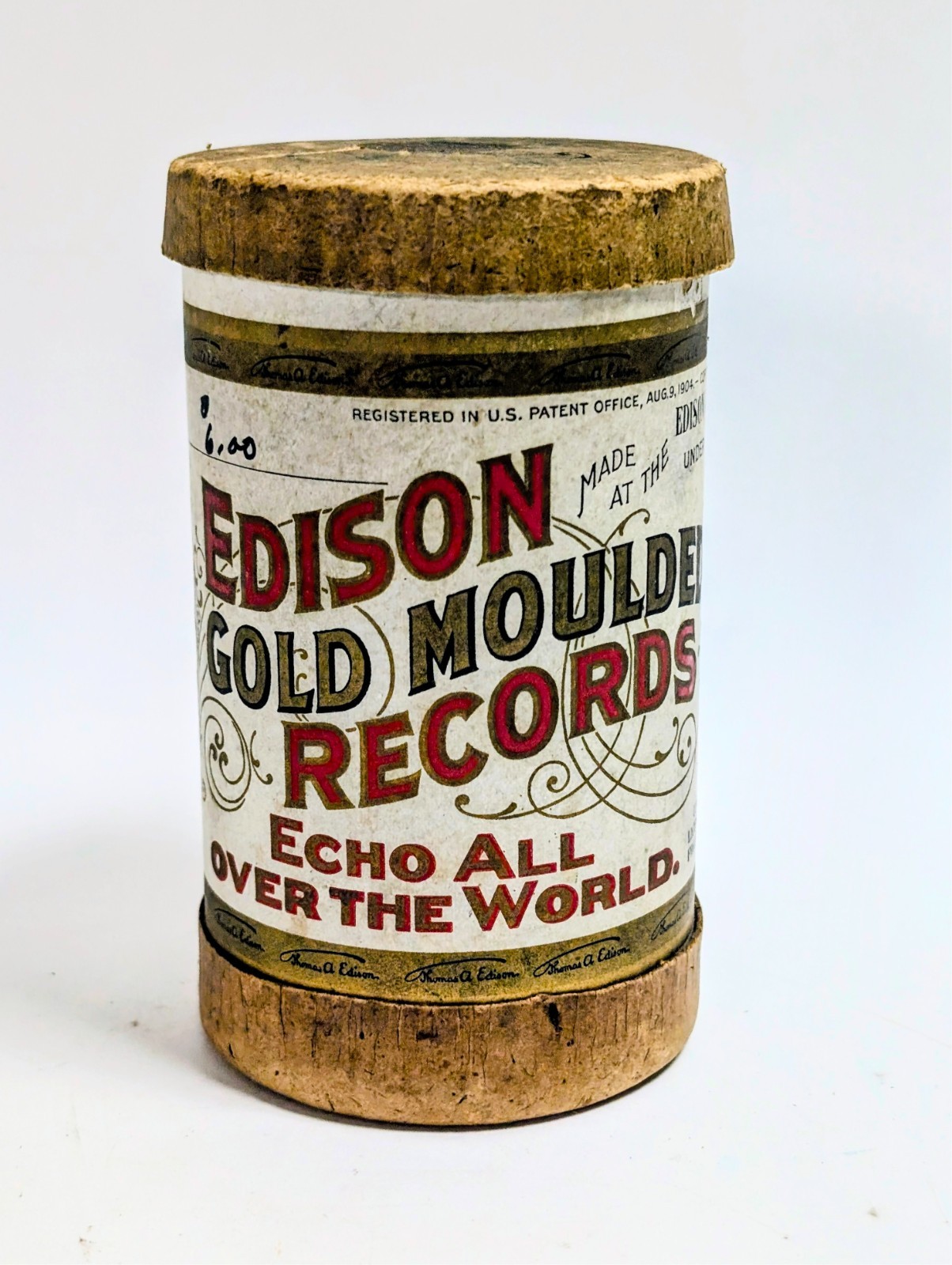Antique Edison Gold Moulded Records Cylinder Tube Case No. 226 Thomas Edison Antique Edison Gold Moulded Records Cylinder Tube Case No. 226 Thomas Edison