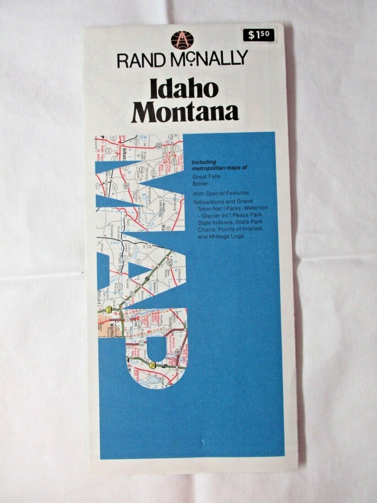 Rand McNally Idaho Montana 1980s Folding Road Map w/ Cities Vintage