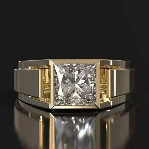 Heavy Estate 18K  Yellow Gold Over Men\'s Signet 2.80 Carat Weight Diamond