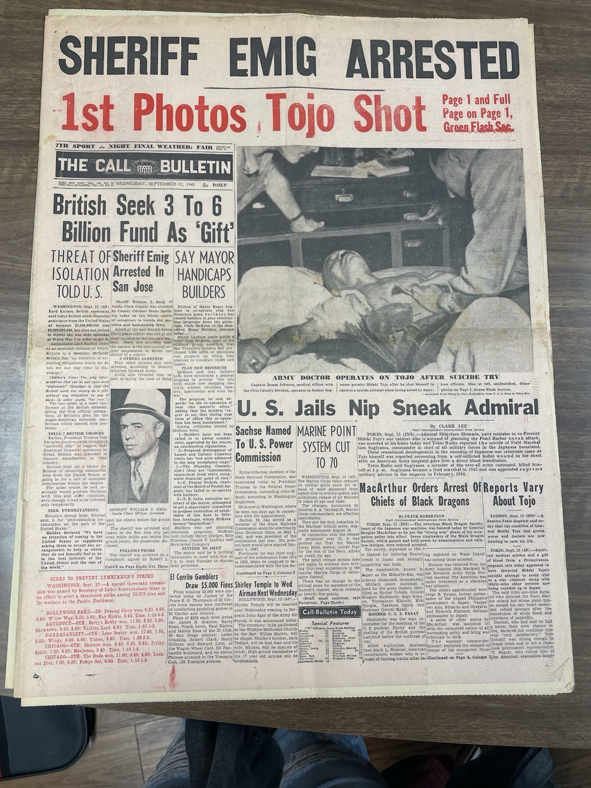 1945 San Francisco Call Bulletin Newspaper WWII Tojo Photos WWII 