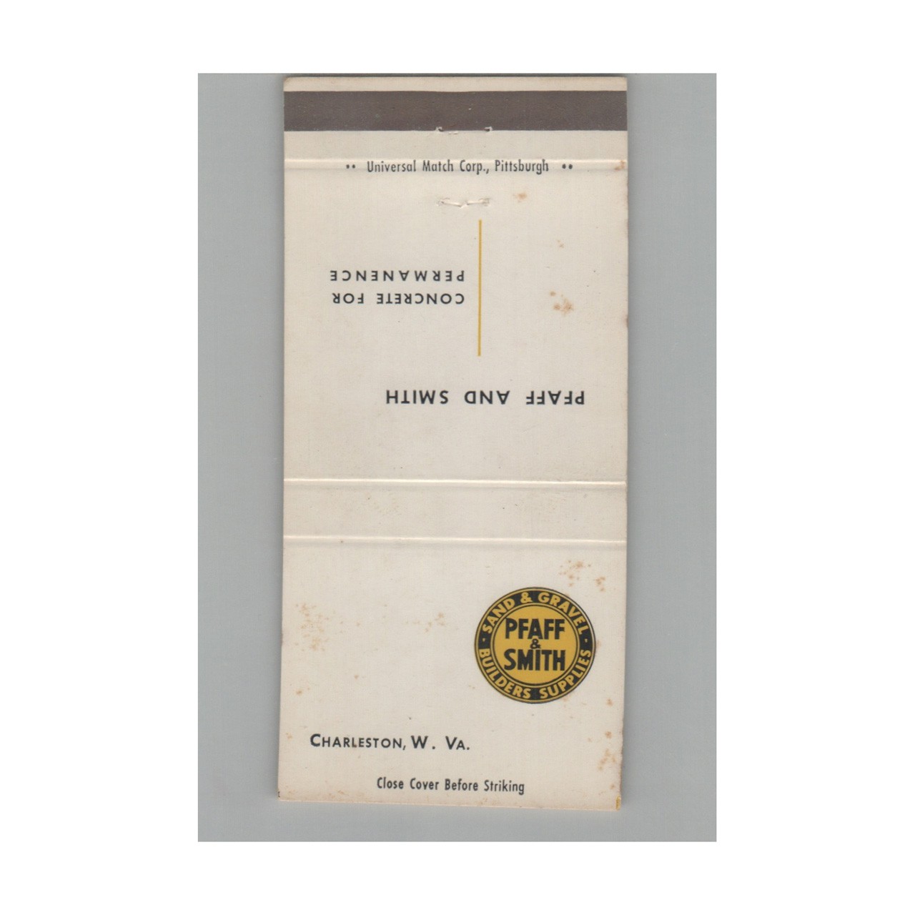 Matchbook Cover Pfaff Smith Concrete Charleston WV