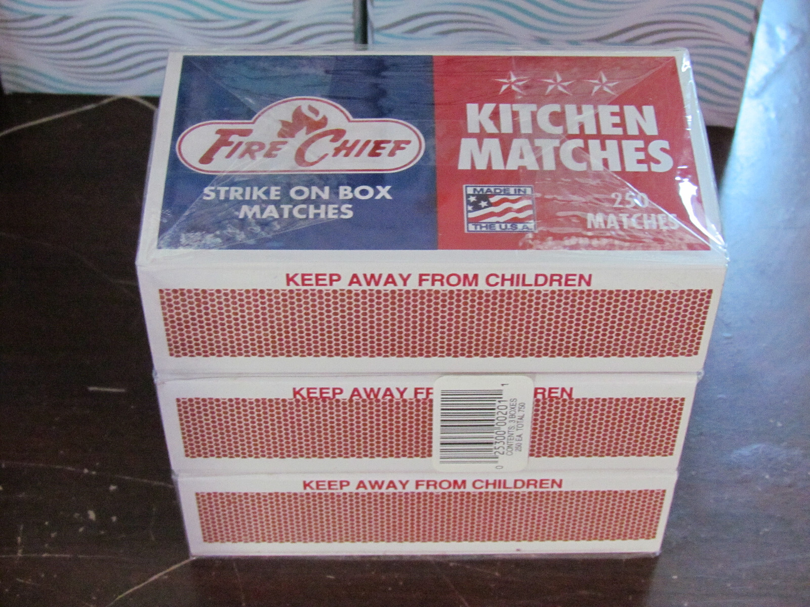 Lot Of 3 FIRE CHIEF KITCHEN SAFETY WOODEN MATCHES VINTAGE 250 Per Box NEW