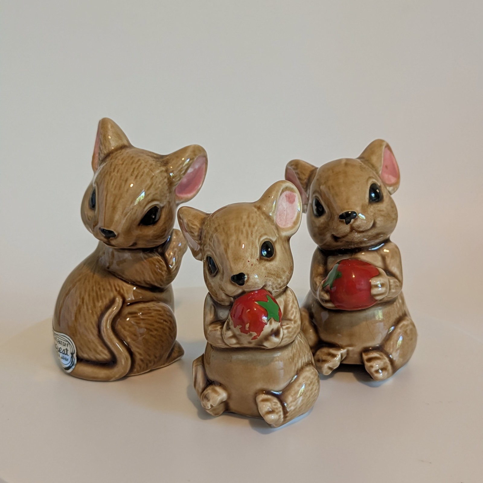 Vintage Norcrest Mice Berry Salt Pepper Shakers & Figurine Japan Lot Of 3