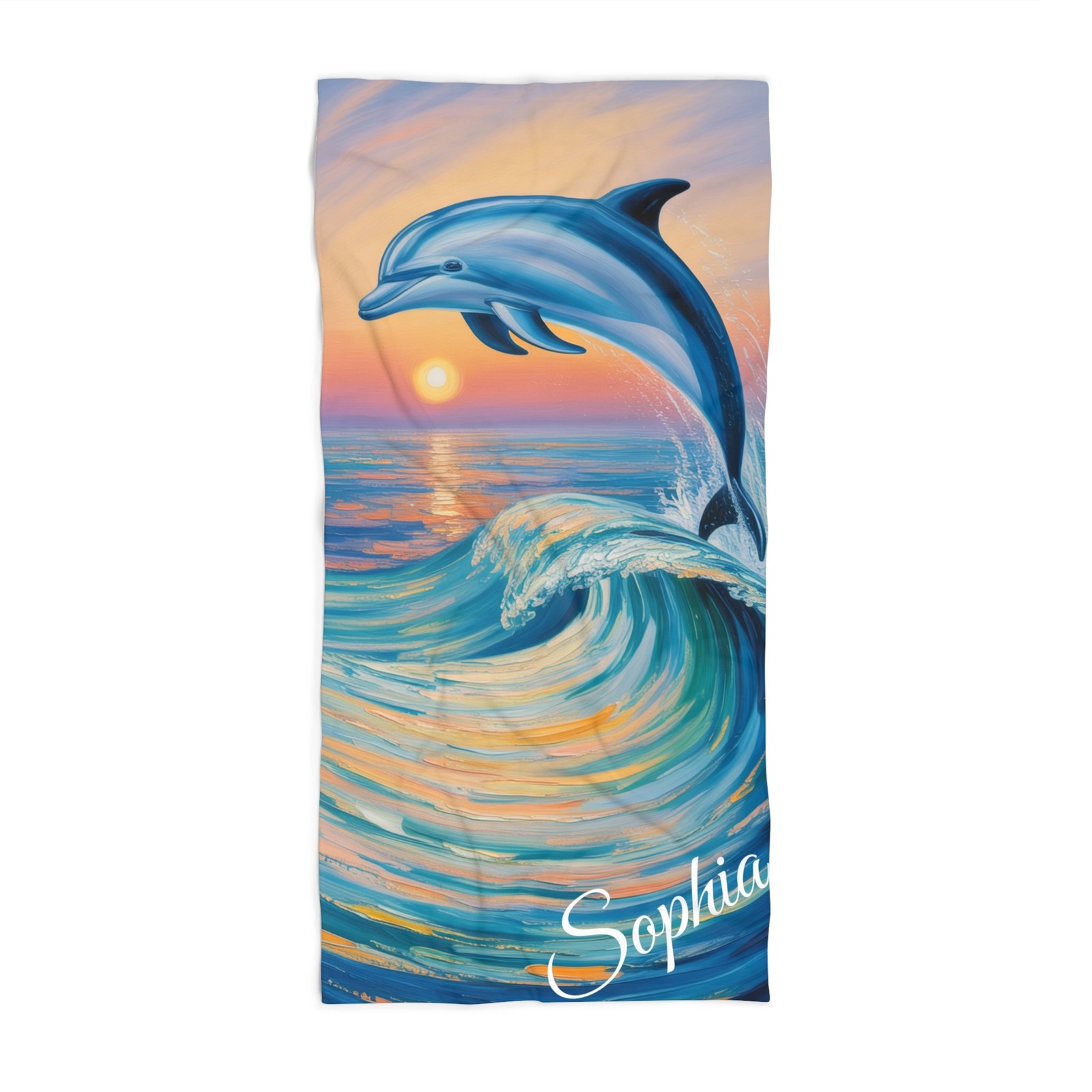 Personalized Dolphin Beach Towel for Her Custom Name Ocean Lover Gift Girls